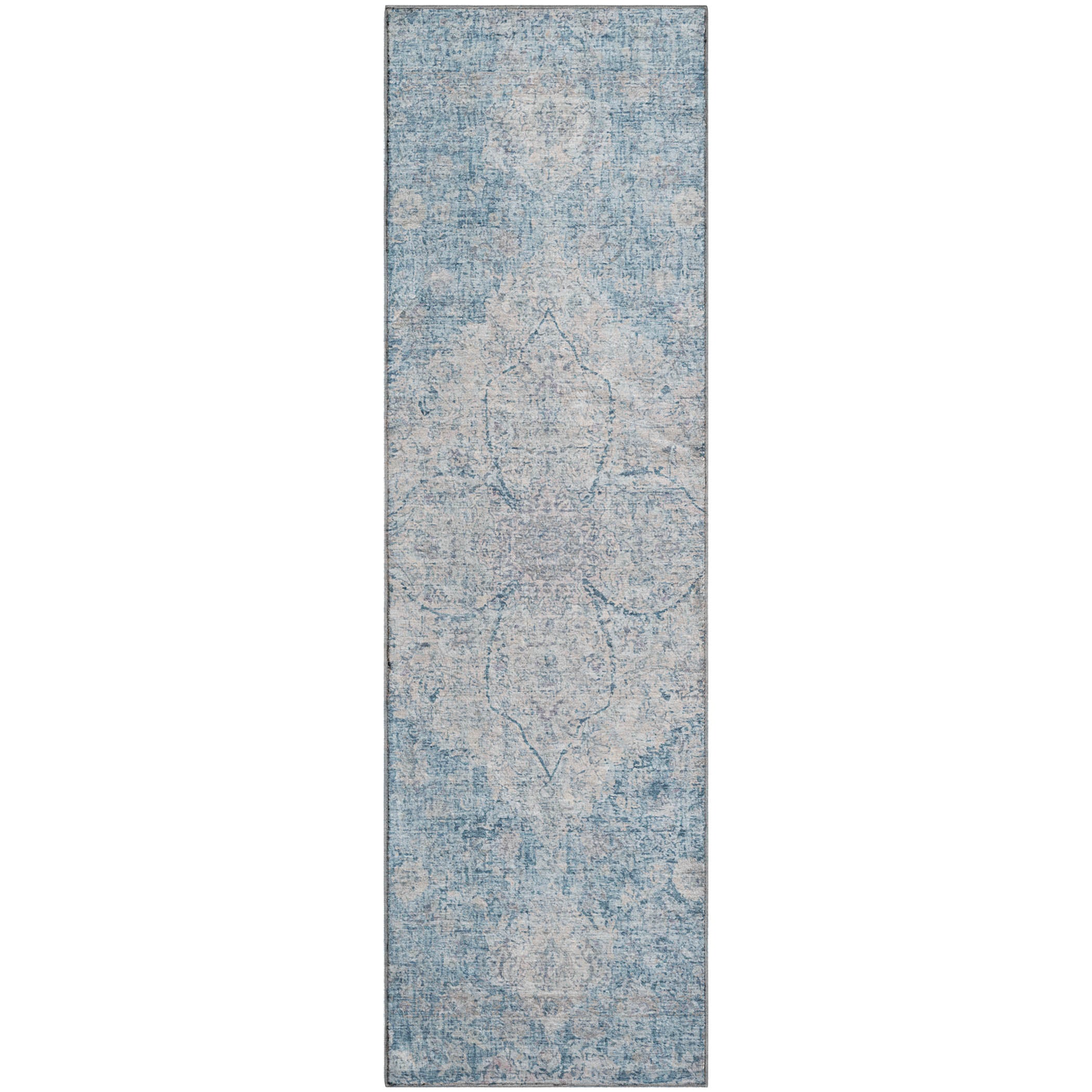 Marrakech Machine Washable Traditional Denim Blue Rug 2'3" x 7'6" #shape_Runner