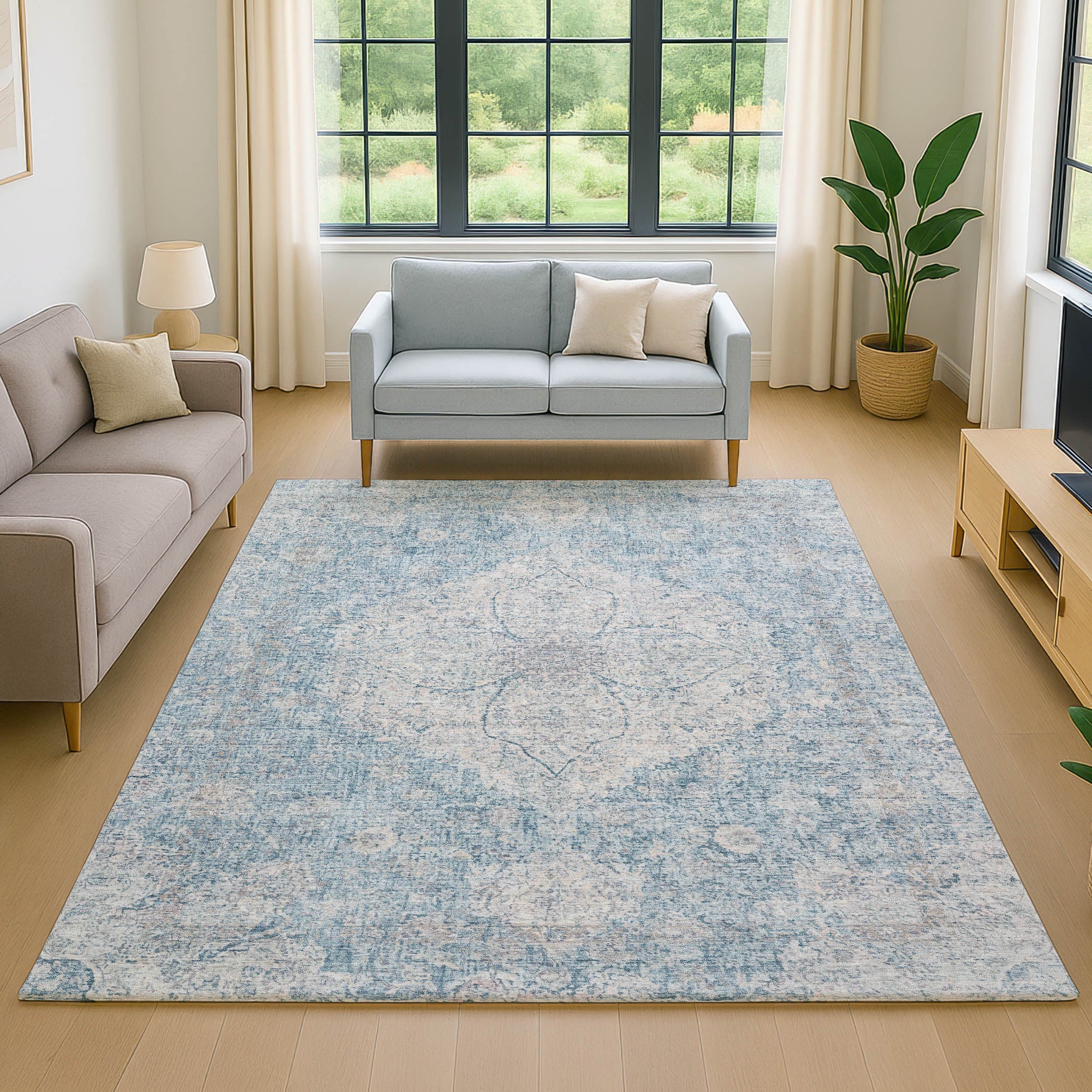 Marrakech Machine Washable Traditional Denim Blue Rug 2'6" x 3'10" #shape_Rectangle