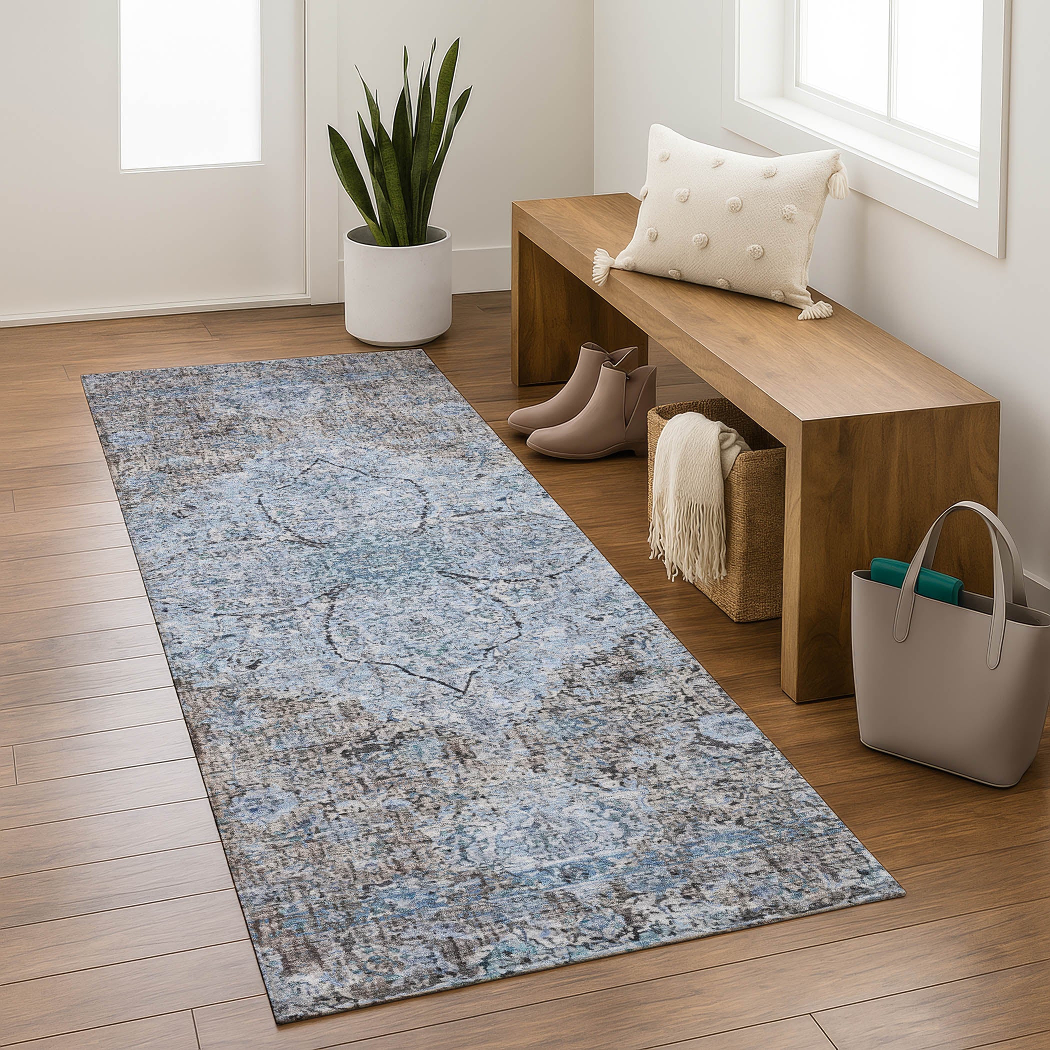 Marrakech Machine Washable Traditional Gray Rug 2'3" x 7'6" #shape_Runner