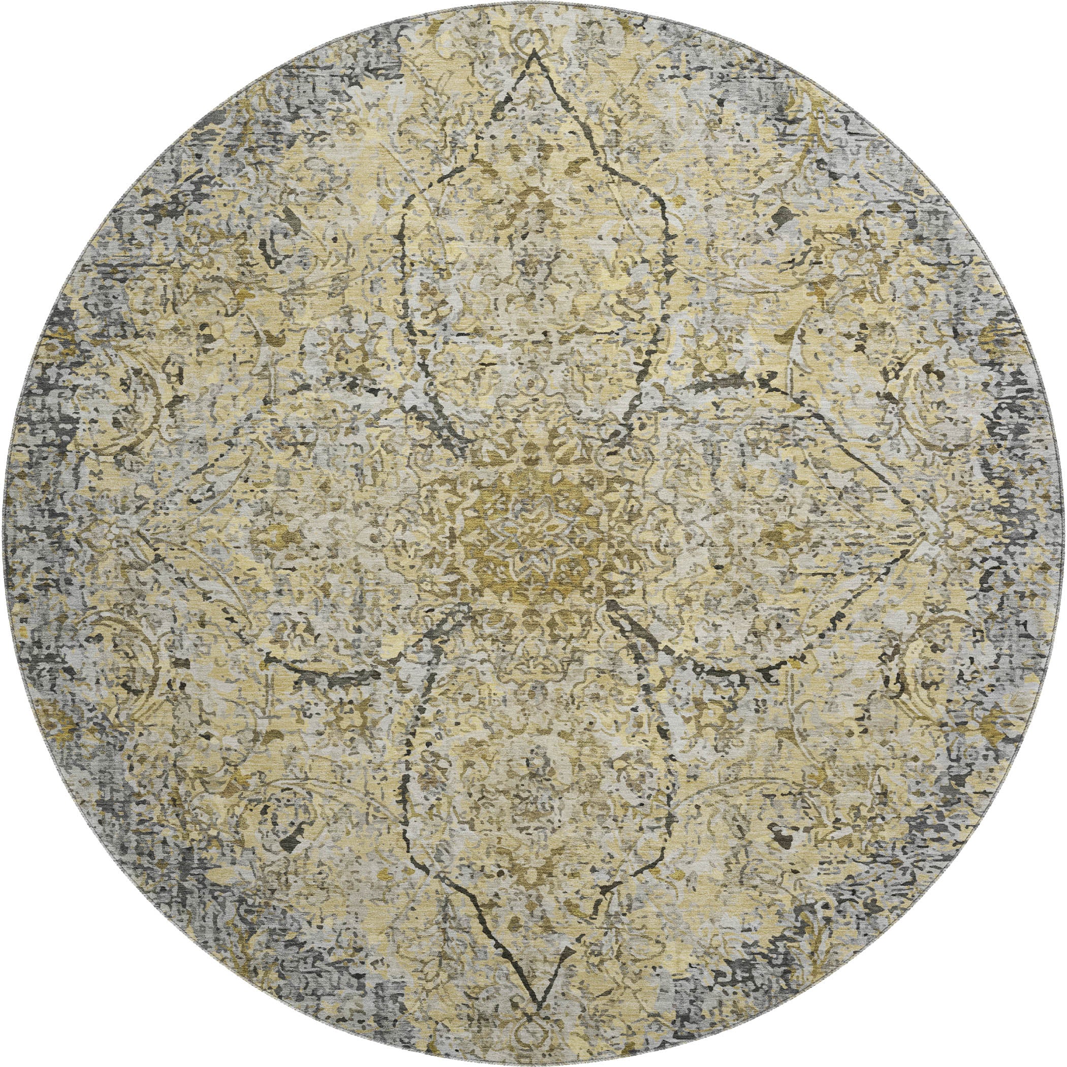 Marrakech Machine Washable Traditional Pewter Gray Rug 8' x 8' #shape_Round