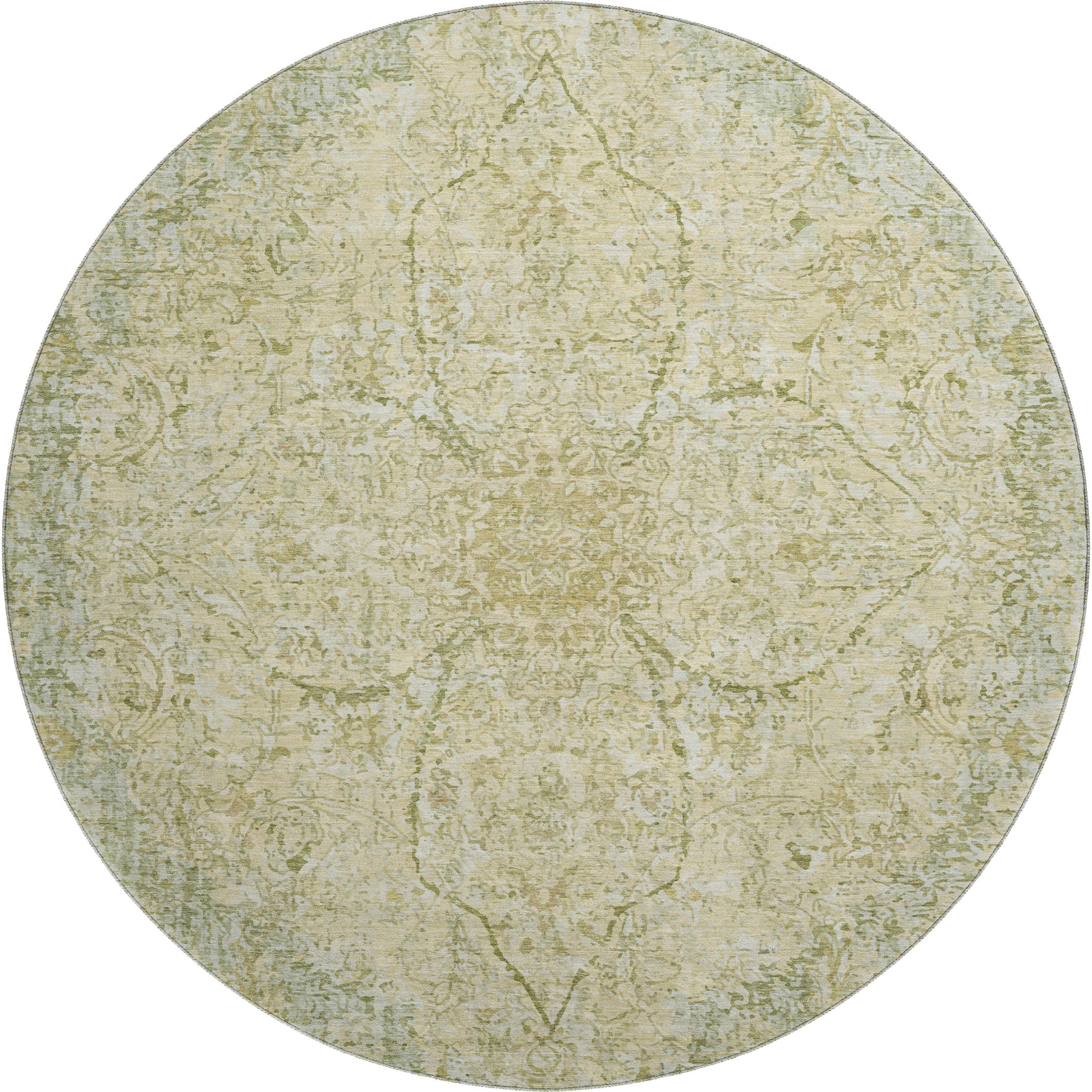 Marrakech Machine Washable Traditional Sage Green Rug 8' x 8' #shape_Round