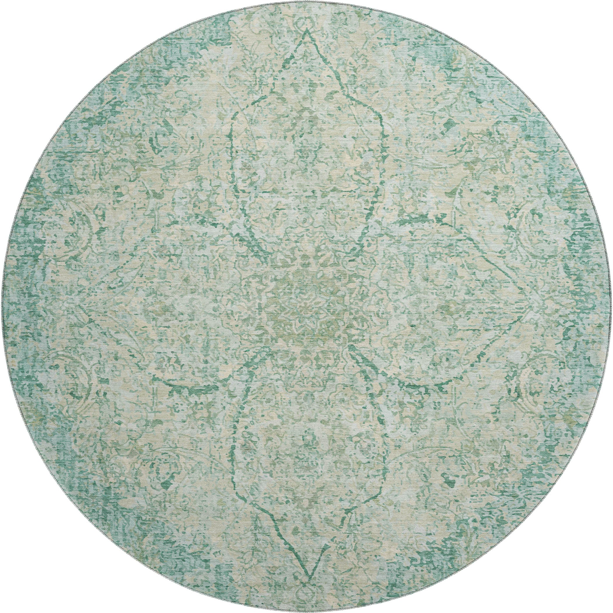 Marrakech Machine Washable Traditional Teal Rug 8' x 8' #shape_Round