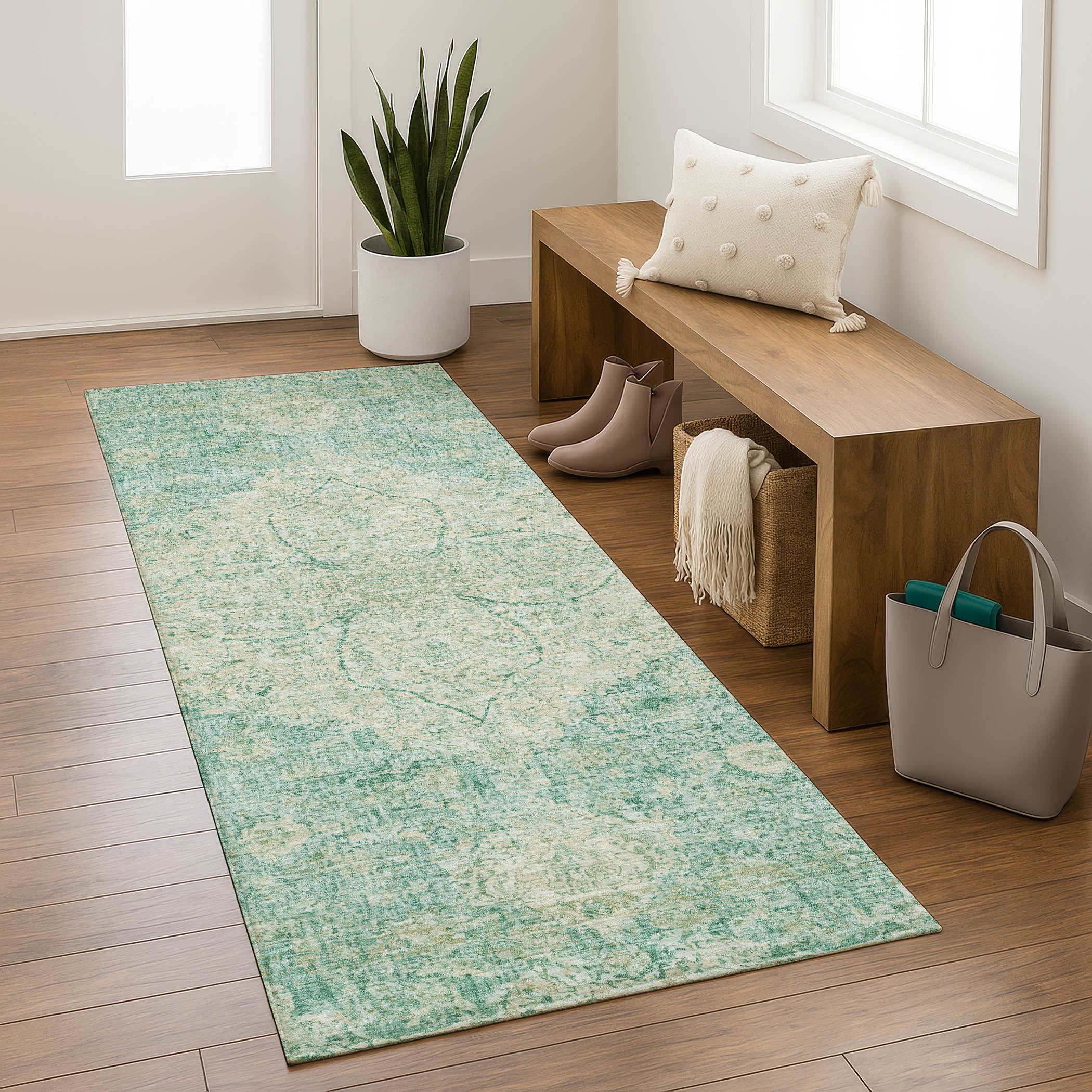 Marrakech Machine Washable Traditional Teal Rug 2'3" x 7'6" #shape_Runner