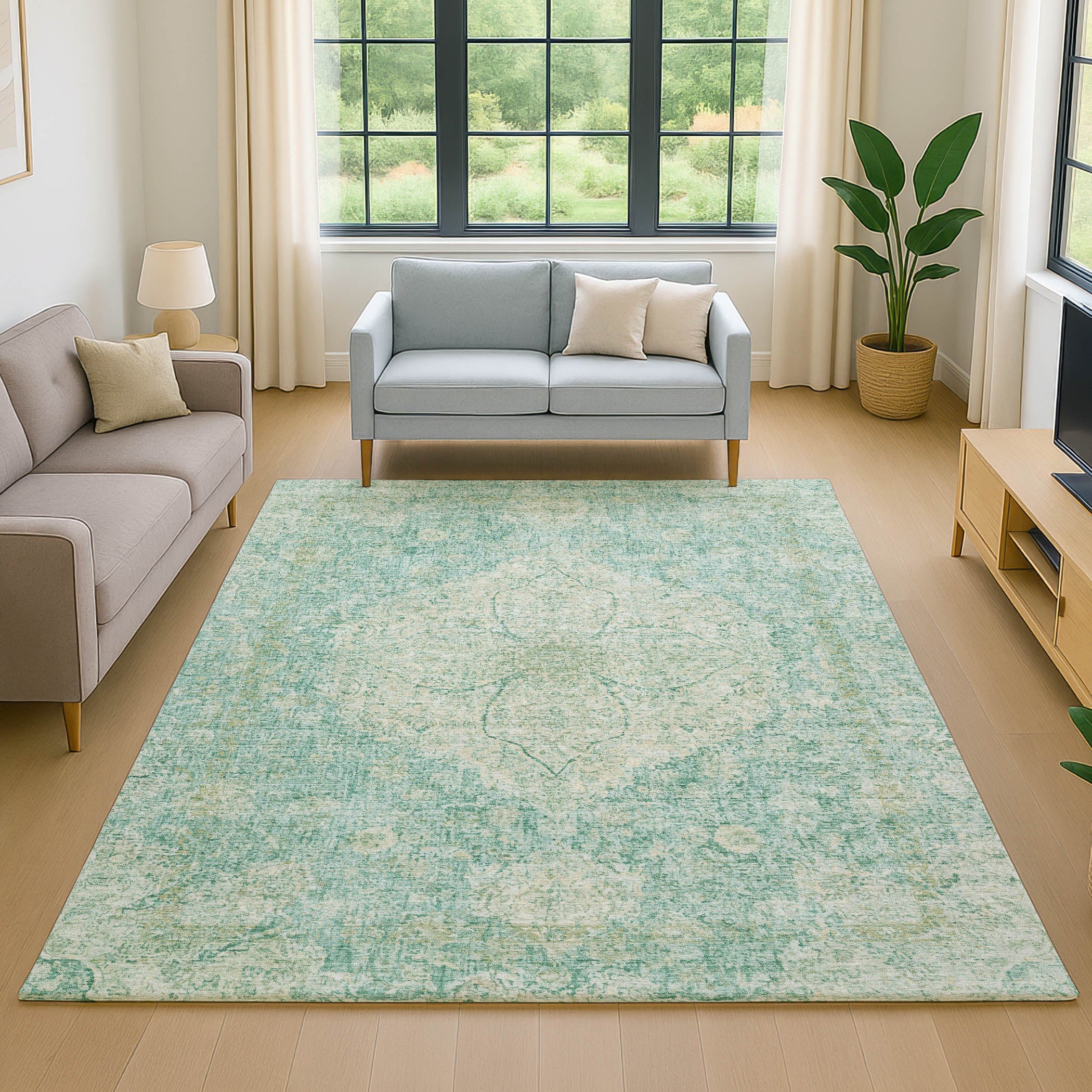 Marrakech Machine Washable Traditional Teal Rug 2'6" x 3'10" #shape_Rectangle