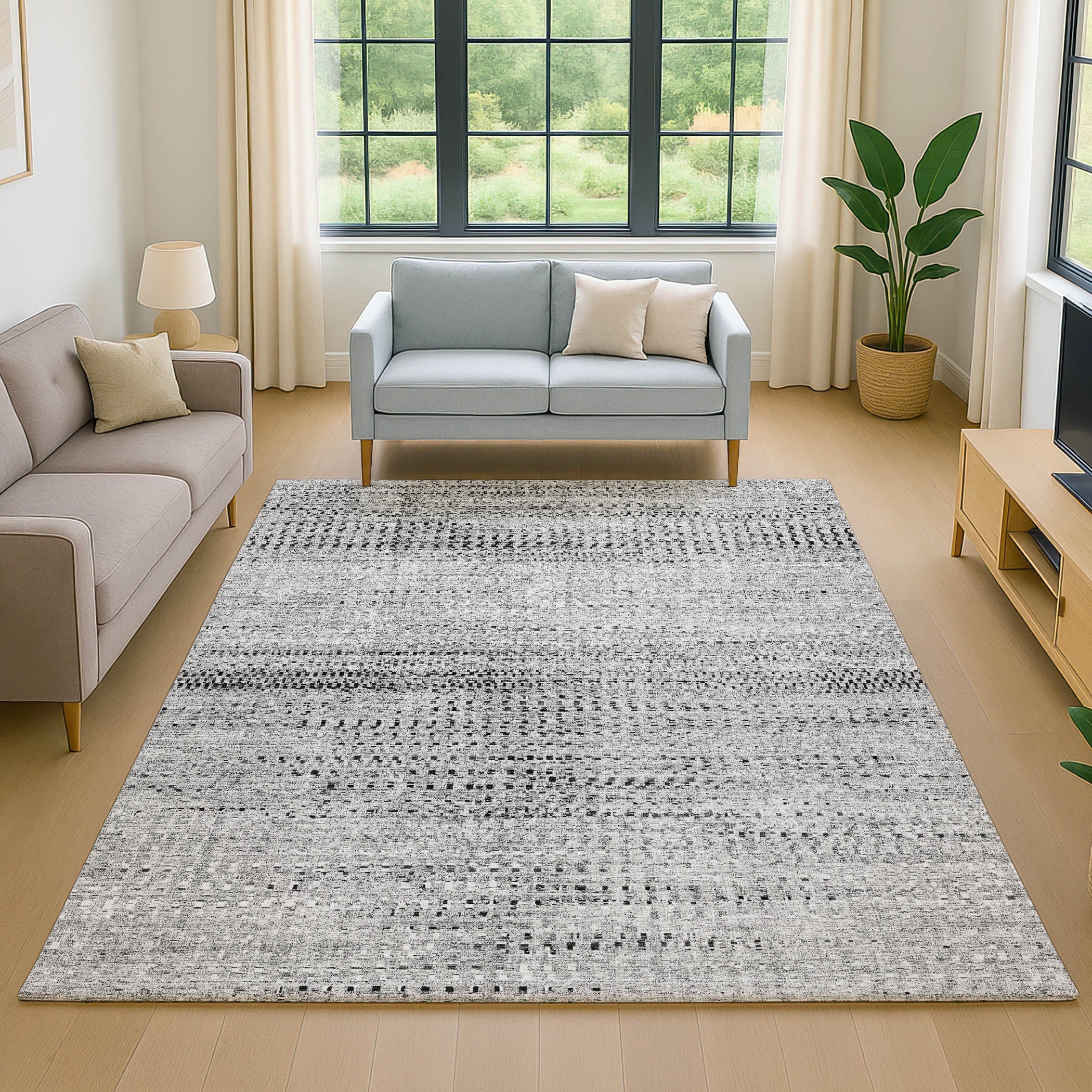 Kathmandu Machine Washable Transitional Gray Rug 2'6" x 3'10" #shape_Rectangle