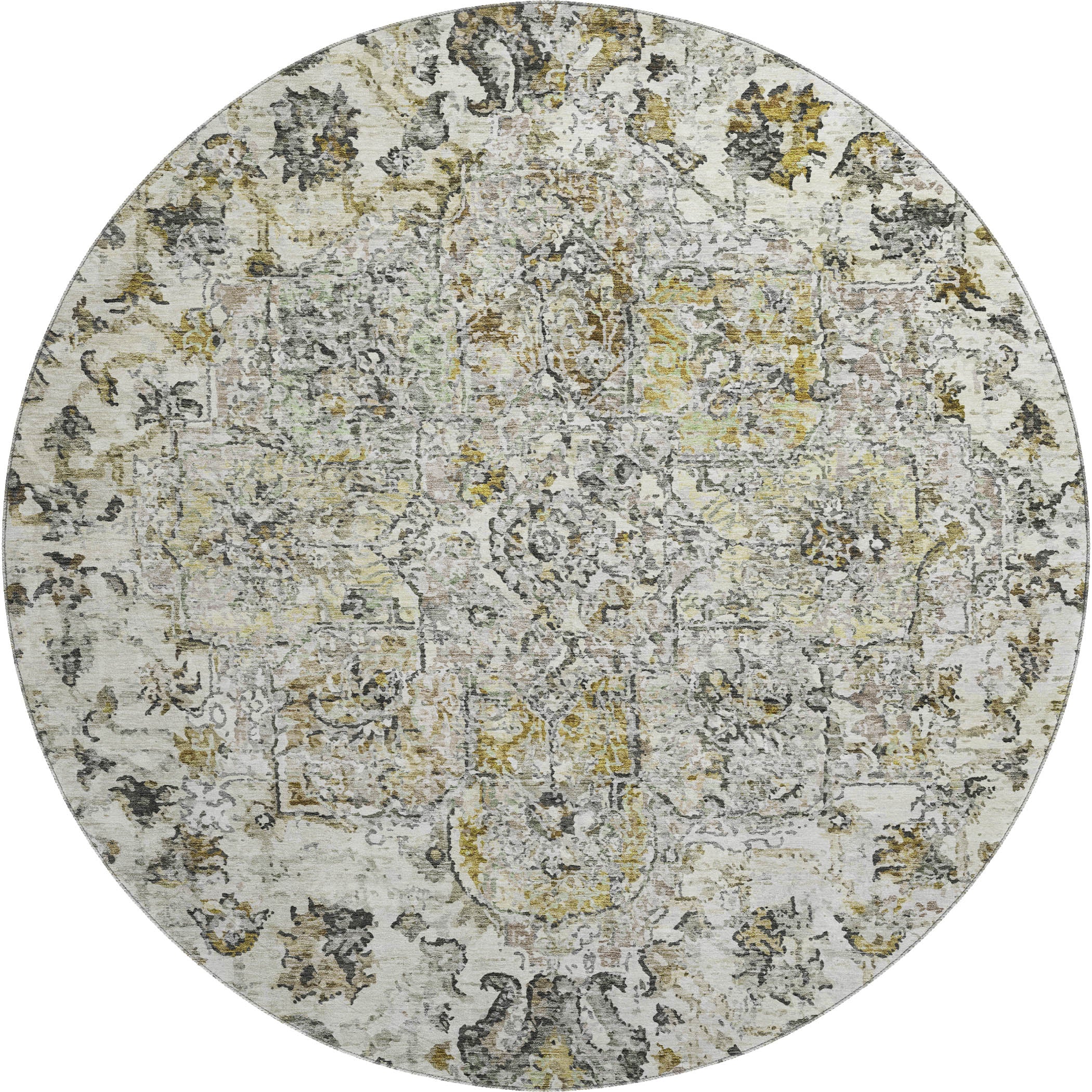 Bogota Machine Washable Traditional Beige Brown Rug 8' x 8' #shape_Round