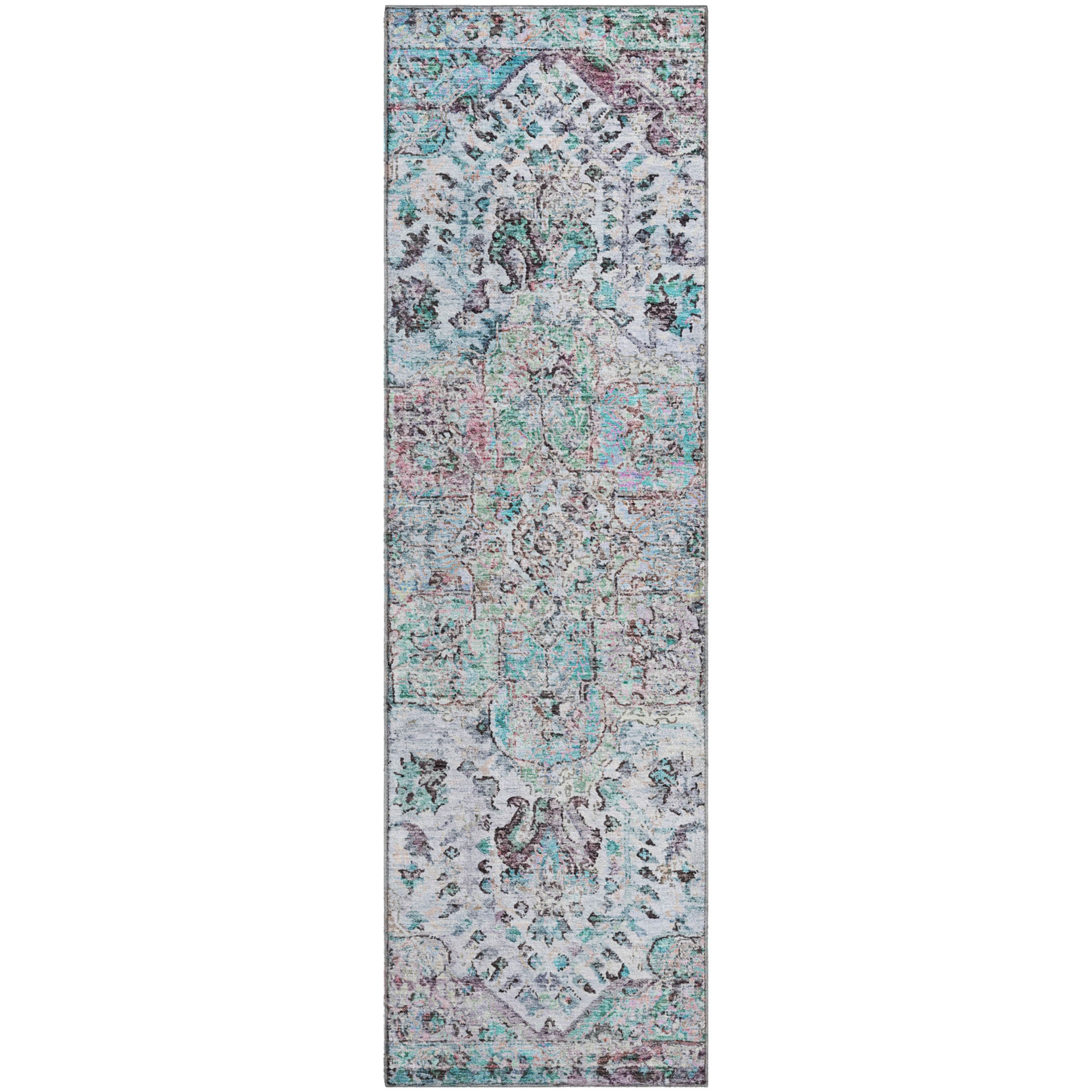 Bogota Machine Washable Traditional Sky Blue Rug 2'3" x 7'6" #shape_Runner