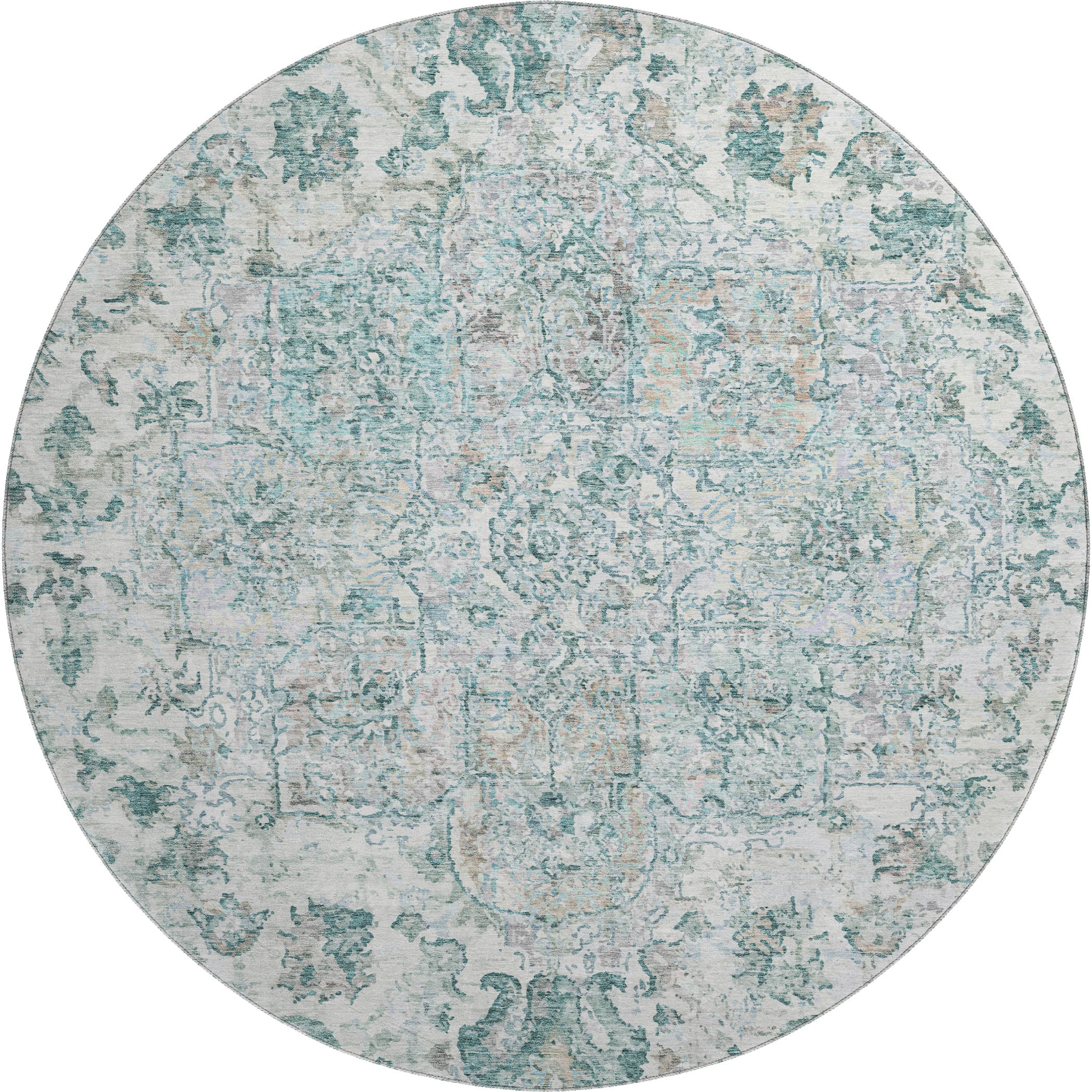 Bogota Machine Washable Traditional Teal Rug 8' x 8' #shape_Round