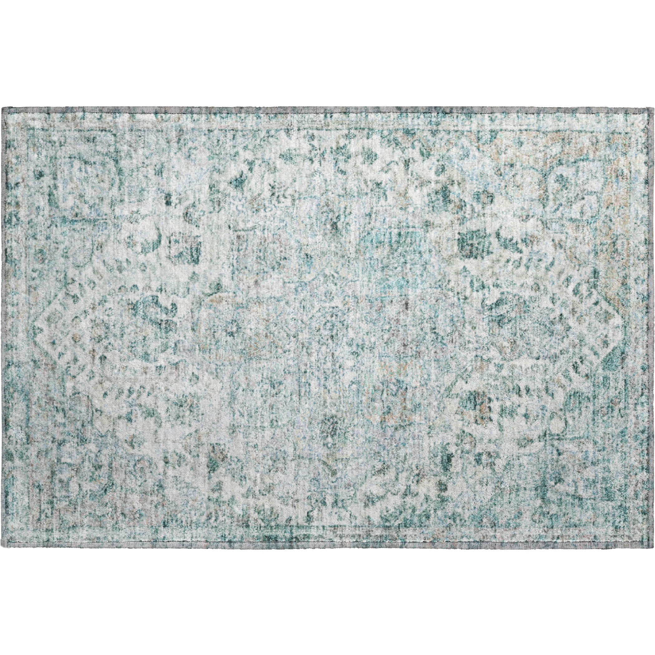 Bogota Machine Washable Traditional Teal Rug 1'8" x 2'6" #shape_Rectangle
