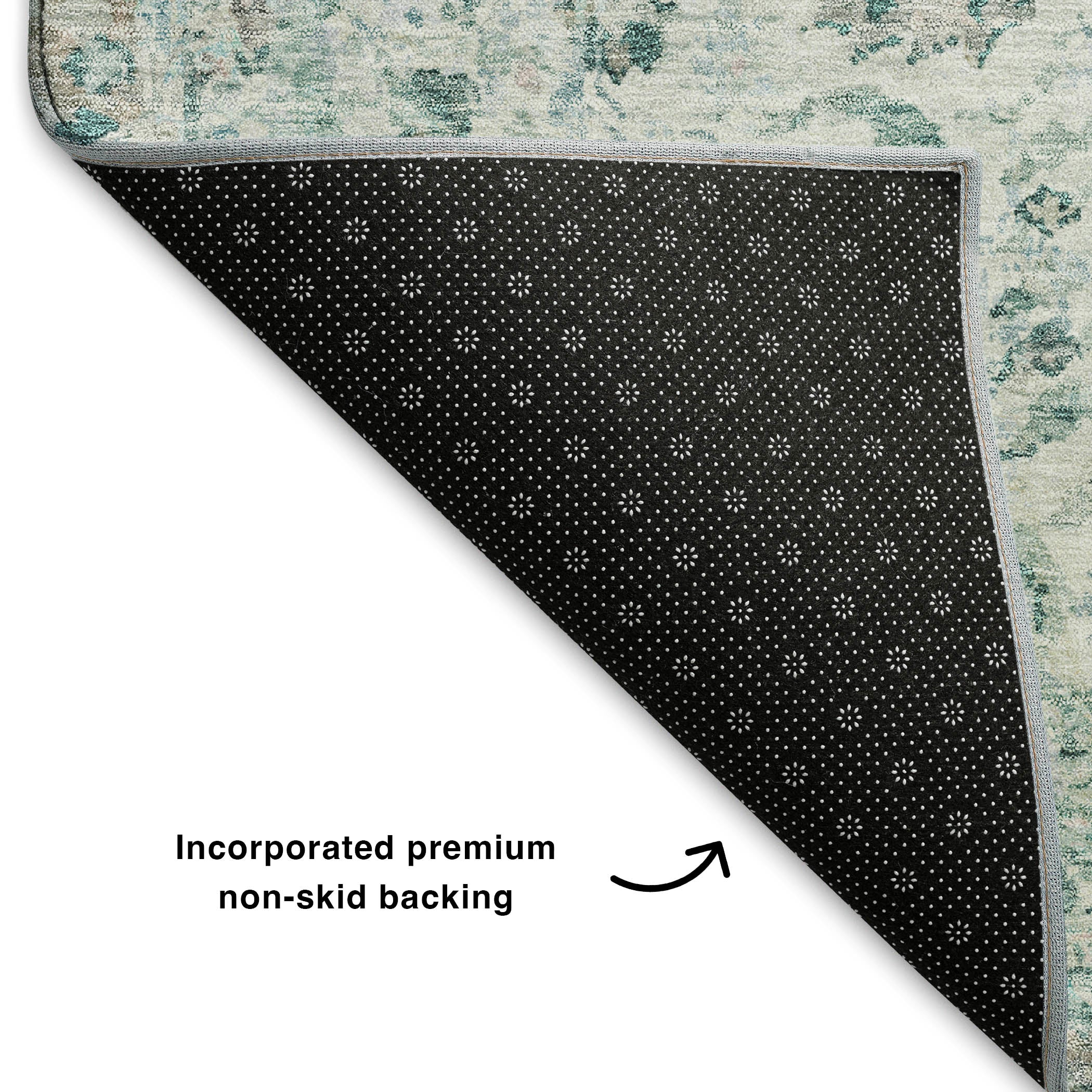 Bogota Machine Washable Traditional Teal Rug 1'8" x 2'6" #shape_Rectangle