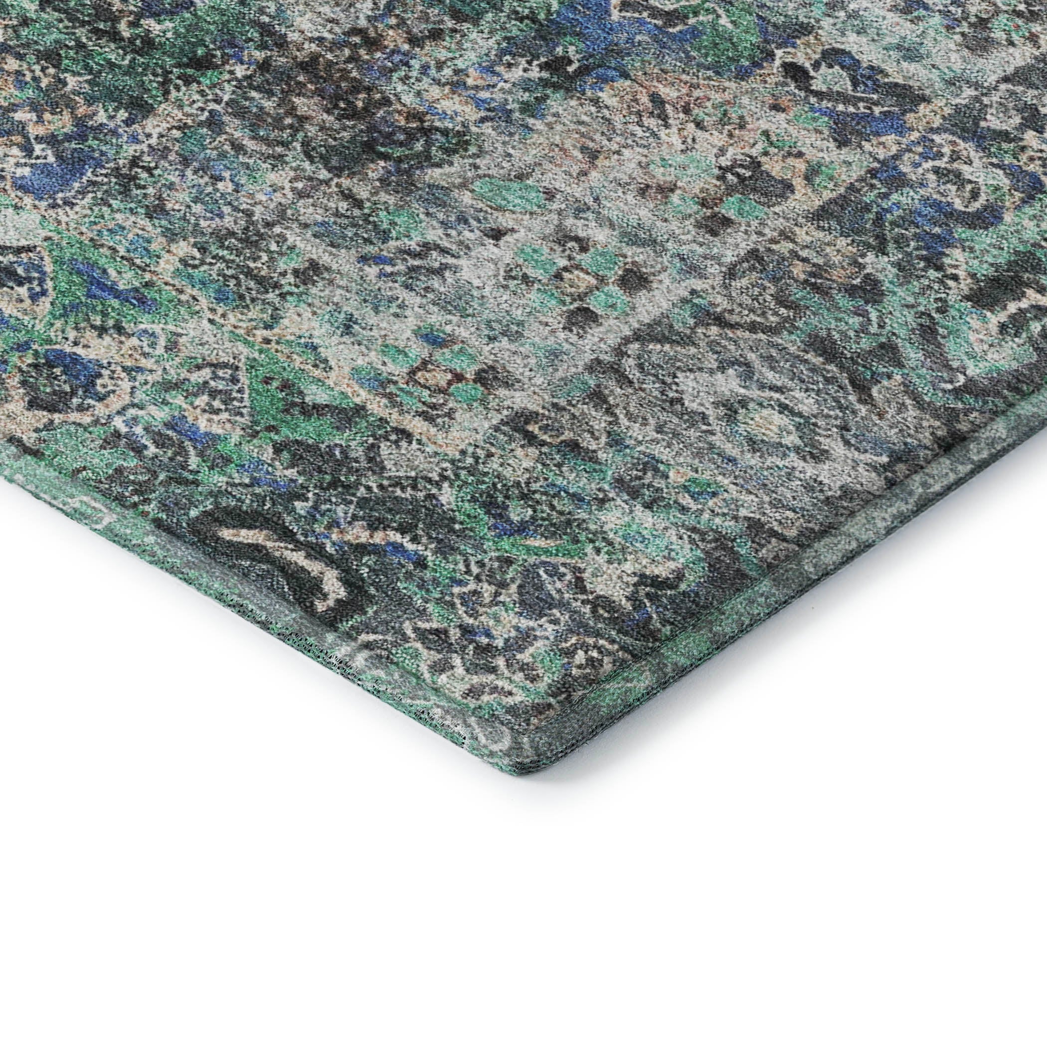 Hoi An Machine Washable Traditional Green Rug 1'8" x 2'6" #shape_Rectangle