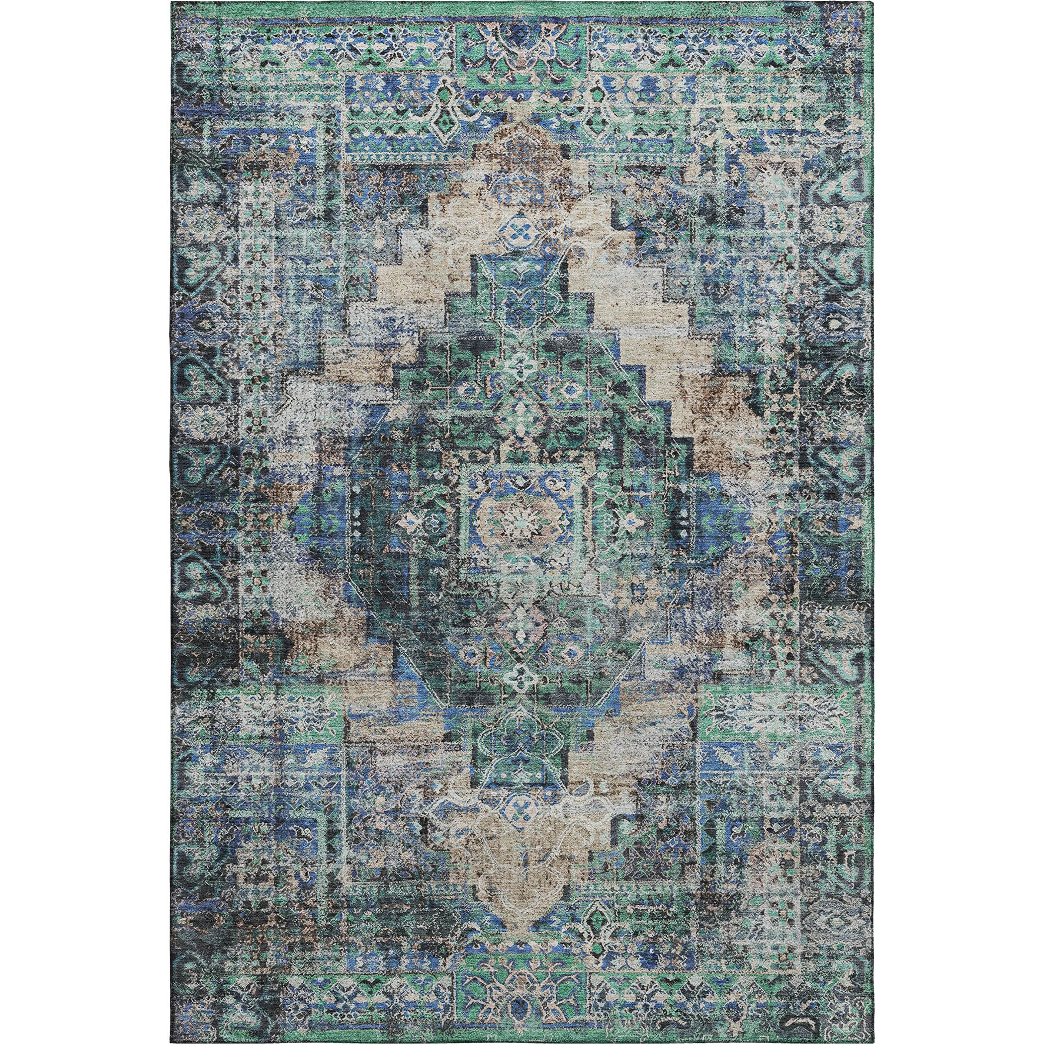 Hoi An Machine Washable Traditional Green Rug 2'6" x 3'10" #shape_Rectangle