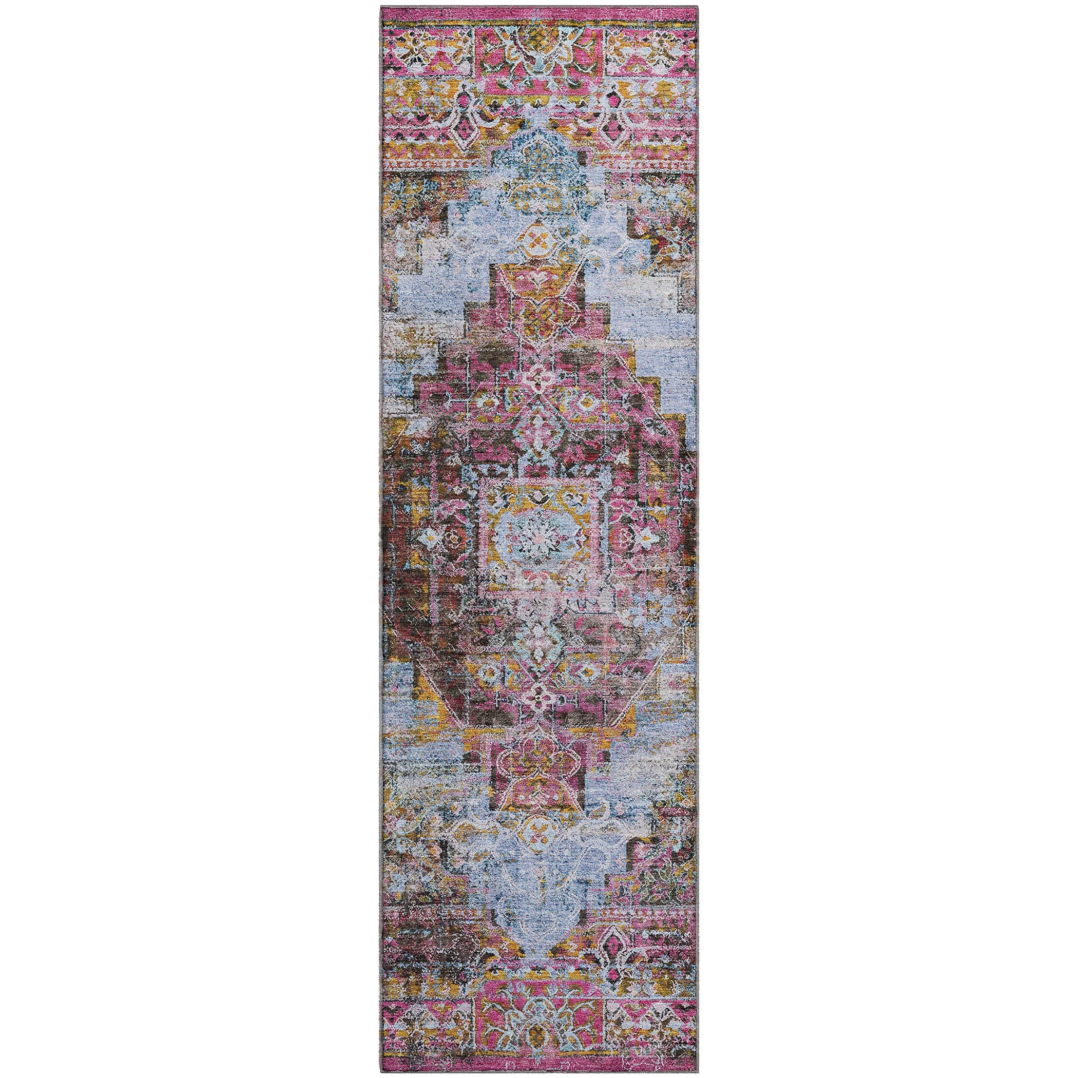 Hoi An Machine Washable Traditional Pink Rug 2'3" x 7'6" #shape_Runner