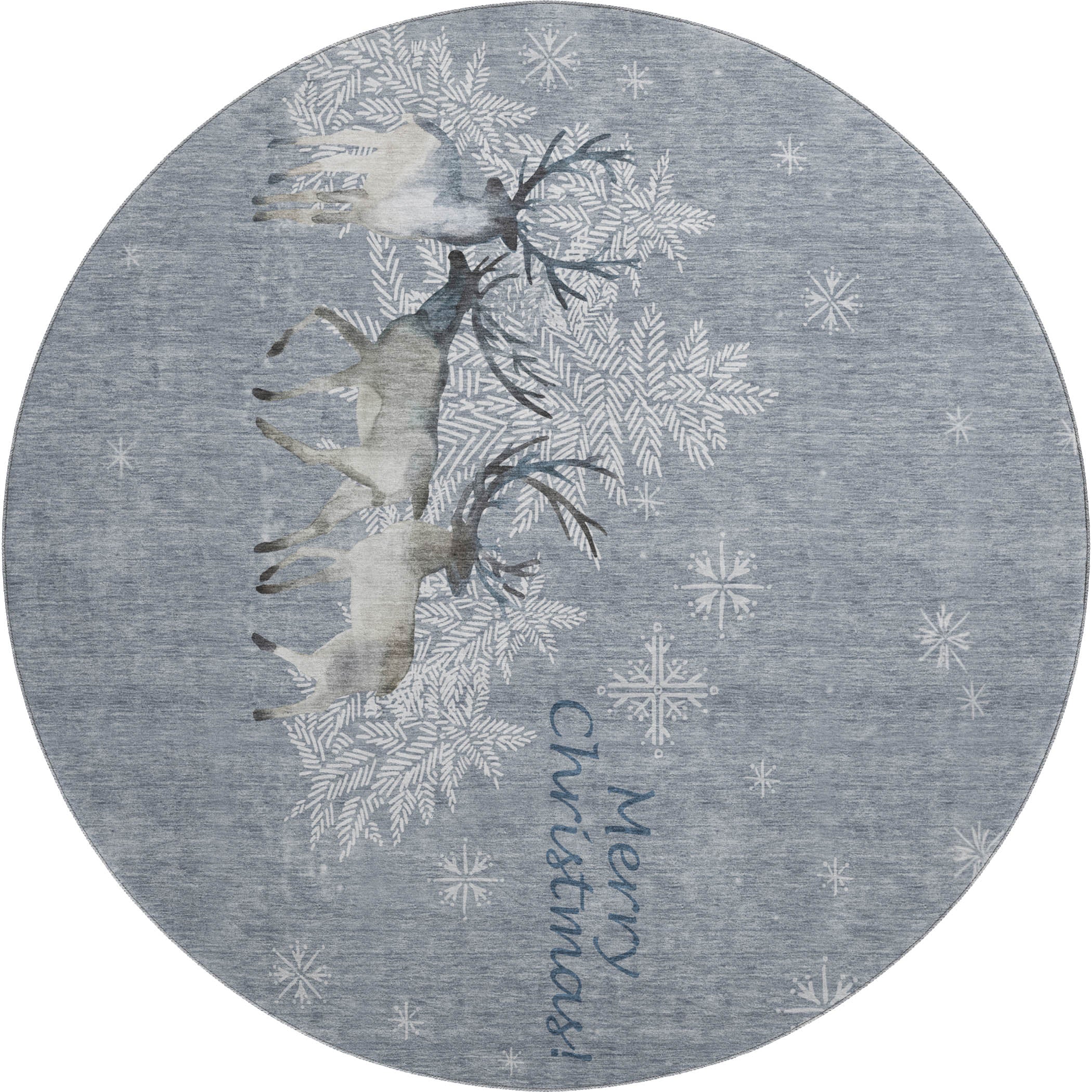 Reykjavik Machine Washable Holiday Ash Gray Rug 8' x 8' #shape_Round