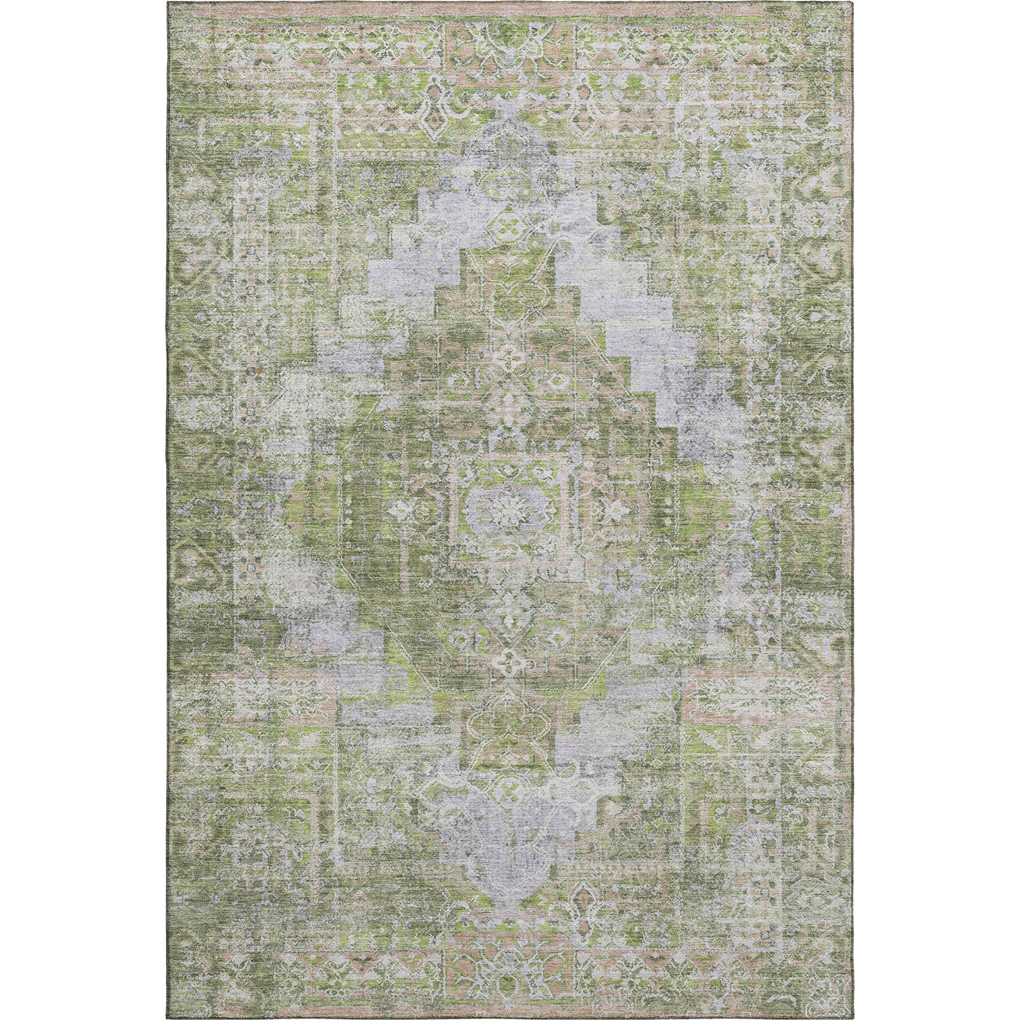 Hoi An Machine Washable Traditional Aloe Green Rug 2'6" x 3'10" #shape_Rectangle