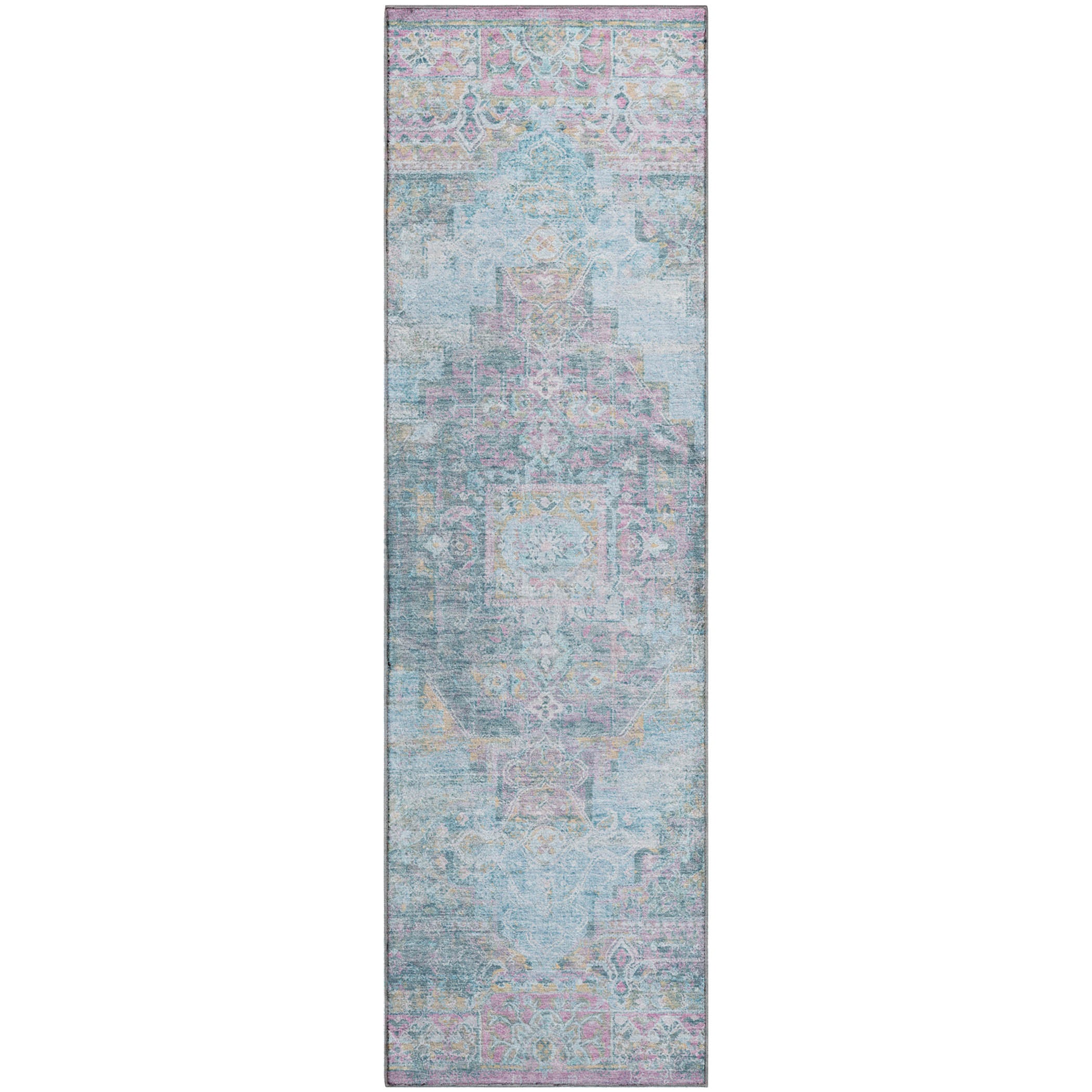 Hoi An Machine Washable Traditional Blue Rug 2'3" x 7'6" #shape_Runner