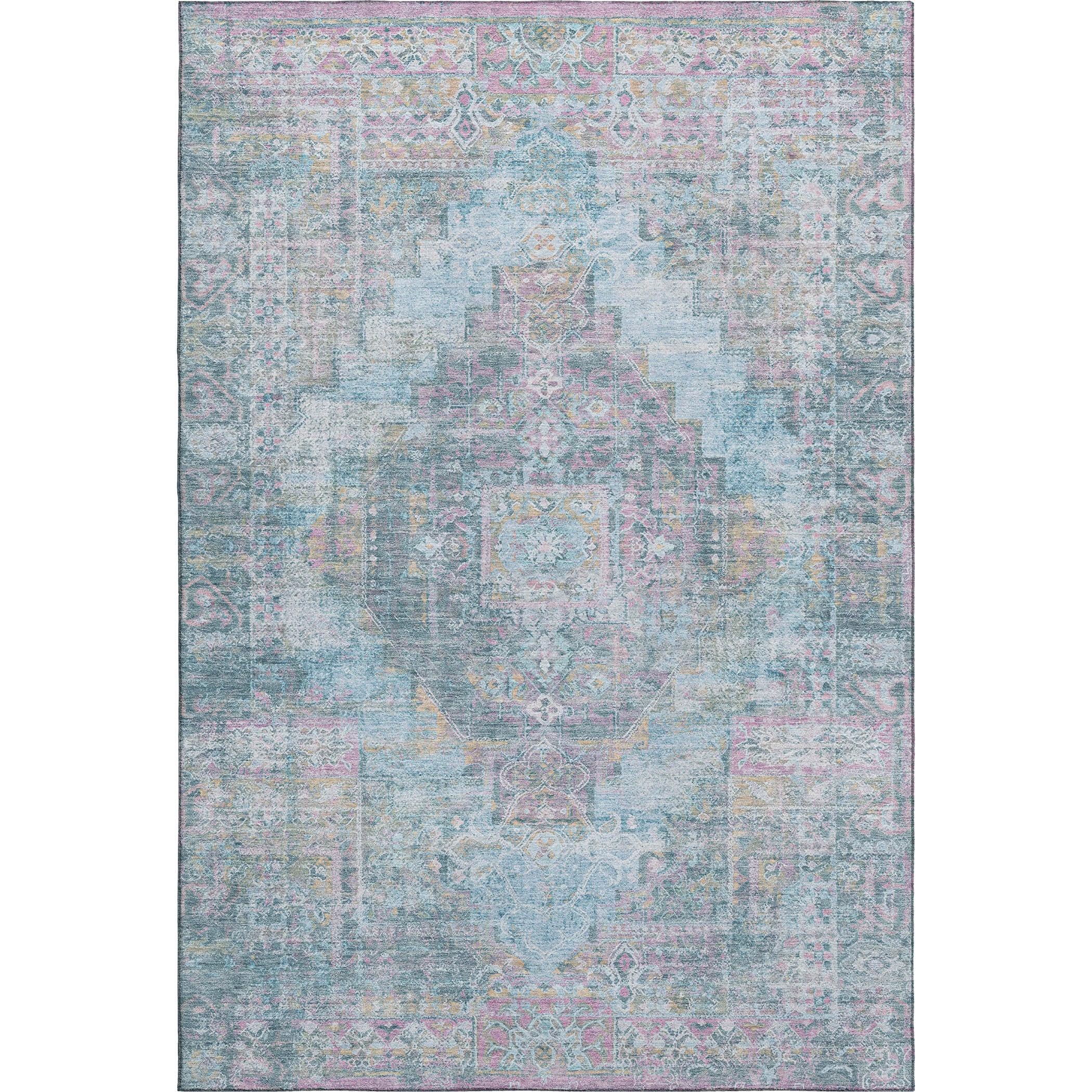 Hoi An Machine Washable Traditional Blue Rug 2'6" x 3'10" #shape_Rectangle
