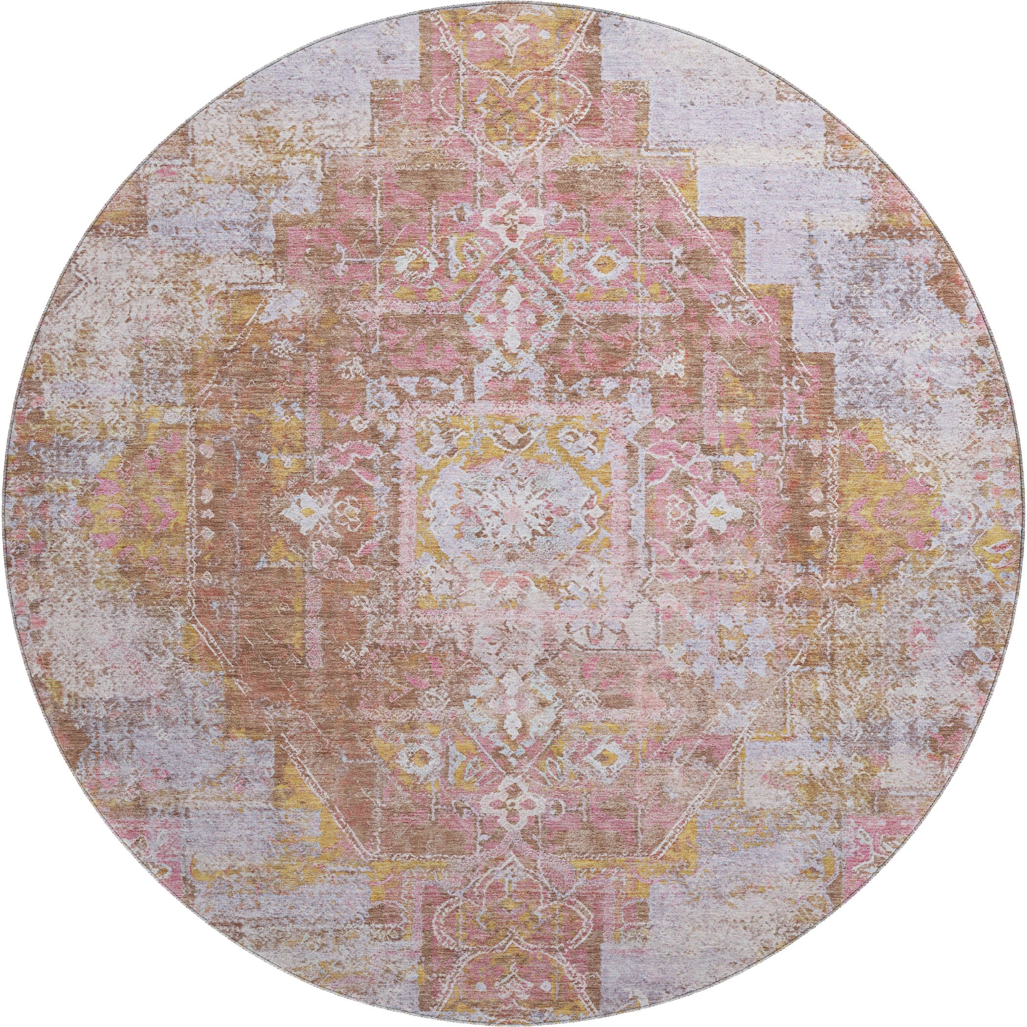 Hoi An Machine Washable Traditional Blush Pink Rug 8' x 8' #shape_Round