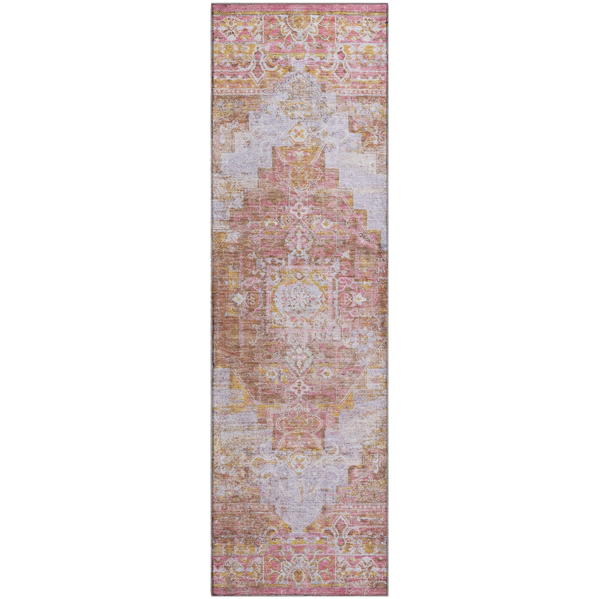 Hoi An Machine Washable Traditional Blush Pink Rug 2'3" x 7'6" #shape_Runner
