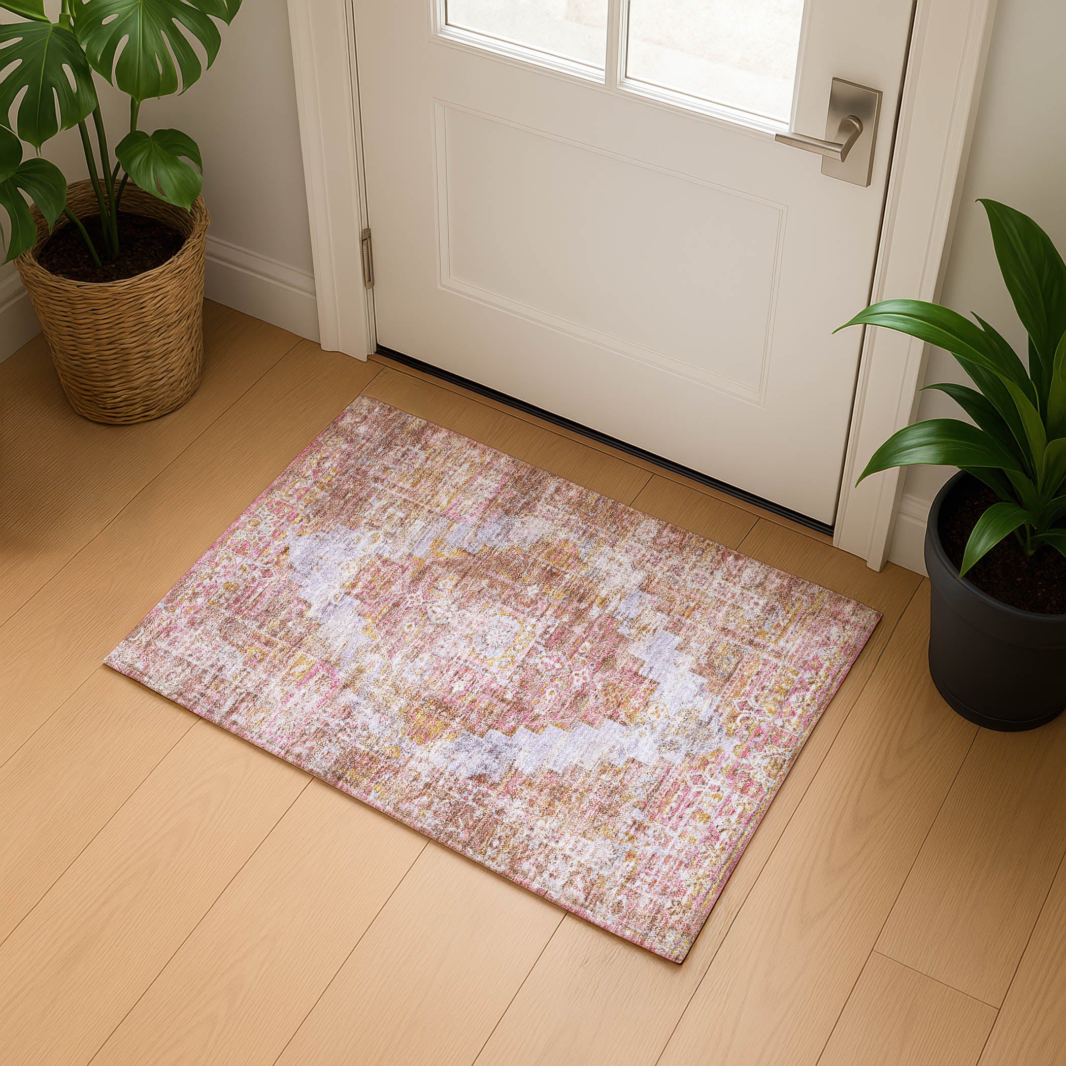 Hoi An Machine Washable Traditional Blush Pink Rug 1'8" x 2'6" #shape_Rectangle