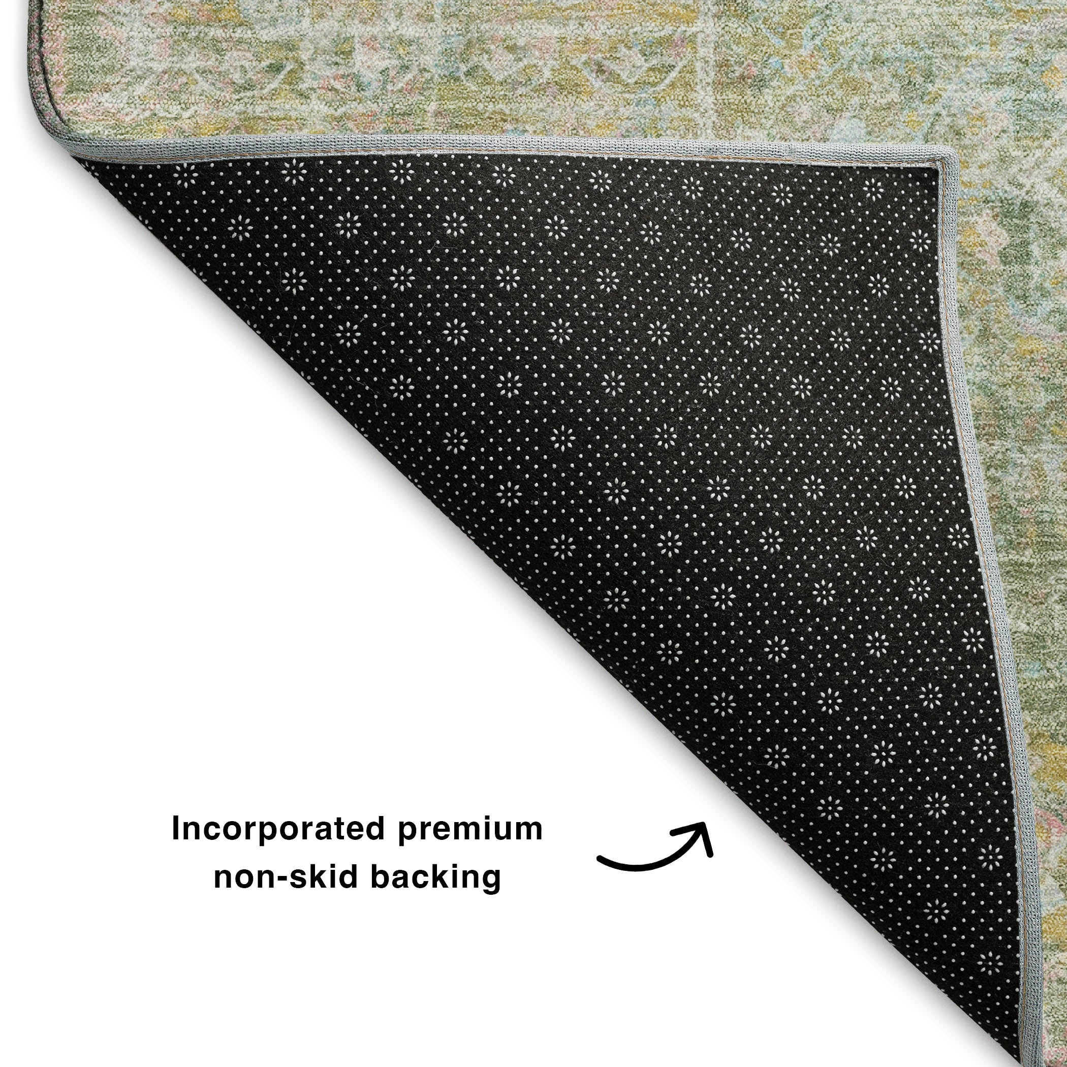 Hoi An Machine Washable Traditional Green Rug 1'8" x 2'6" #shape_Rectangle