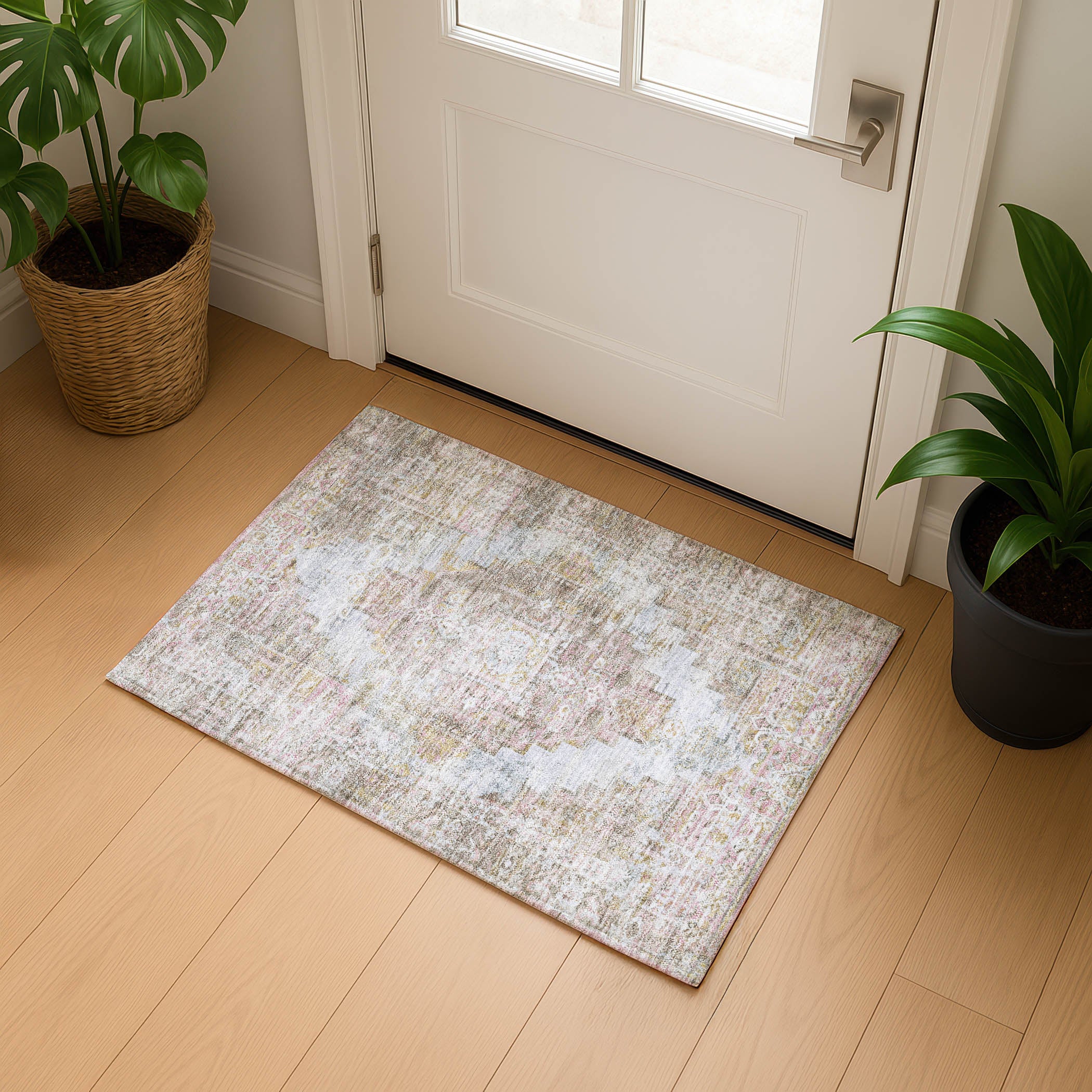 Hoi An Machine Washable Traditional Taupe Brown Rug 1'8" x 2'6" #shape_Rectangle
