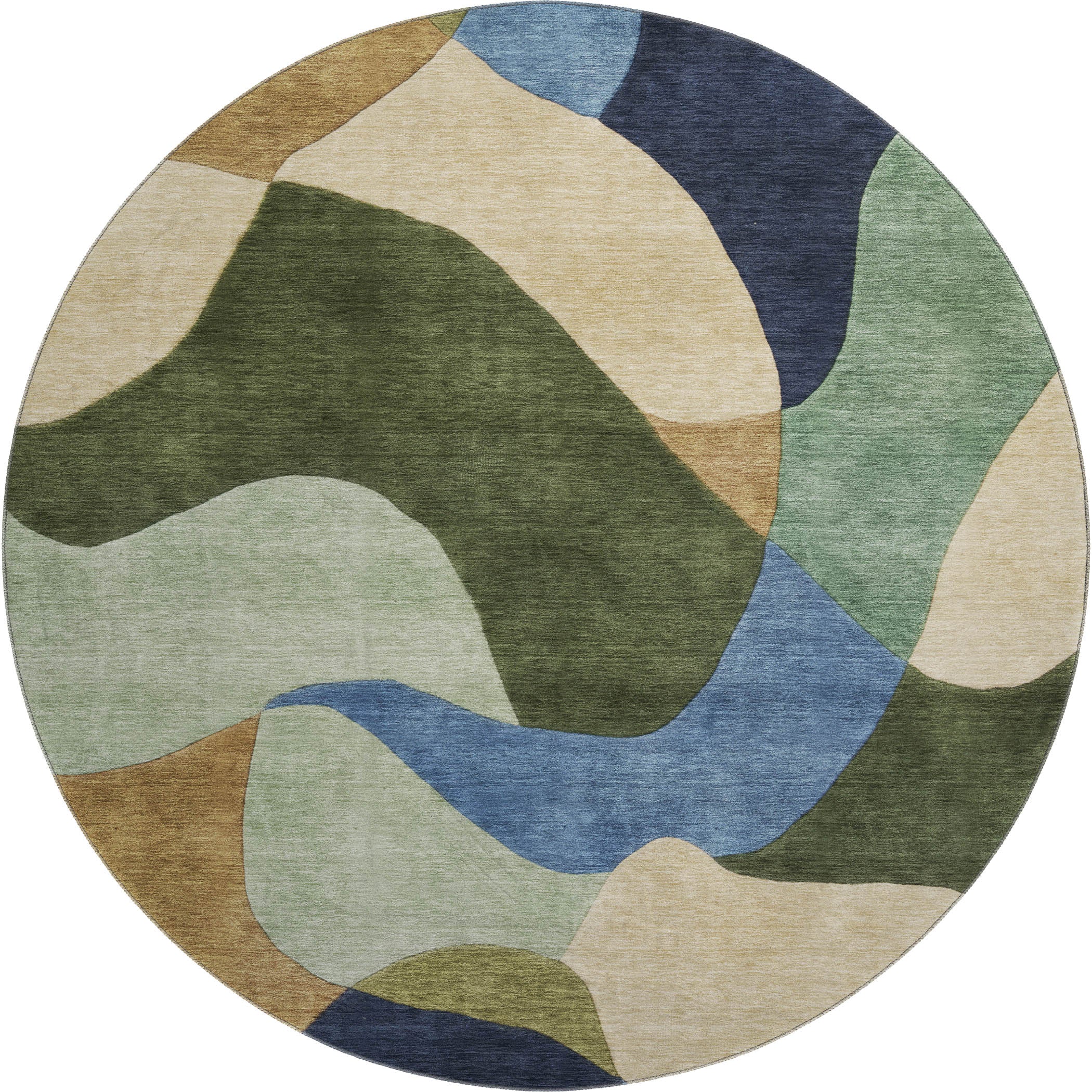 Bangkok Machine Washable Transitional Green Rug 8' x 8' #shape_Round