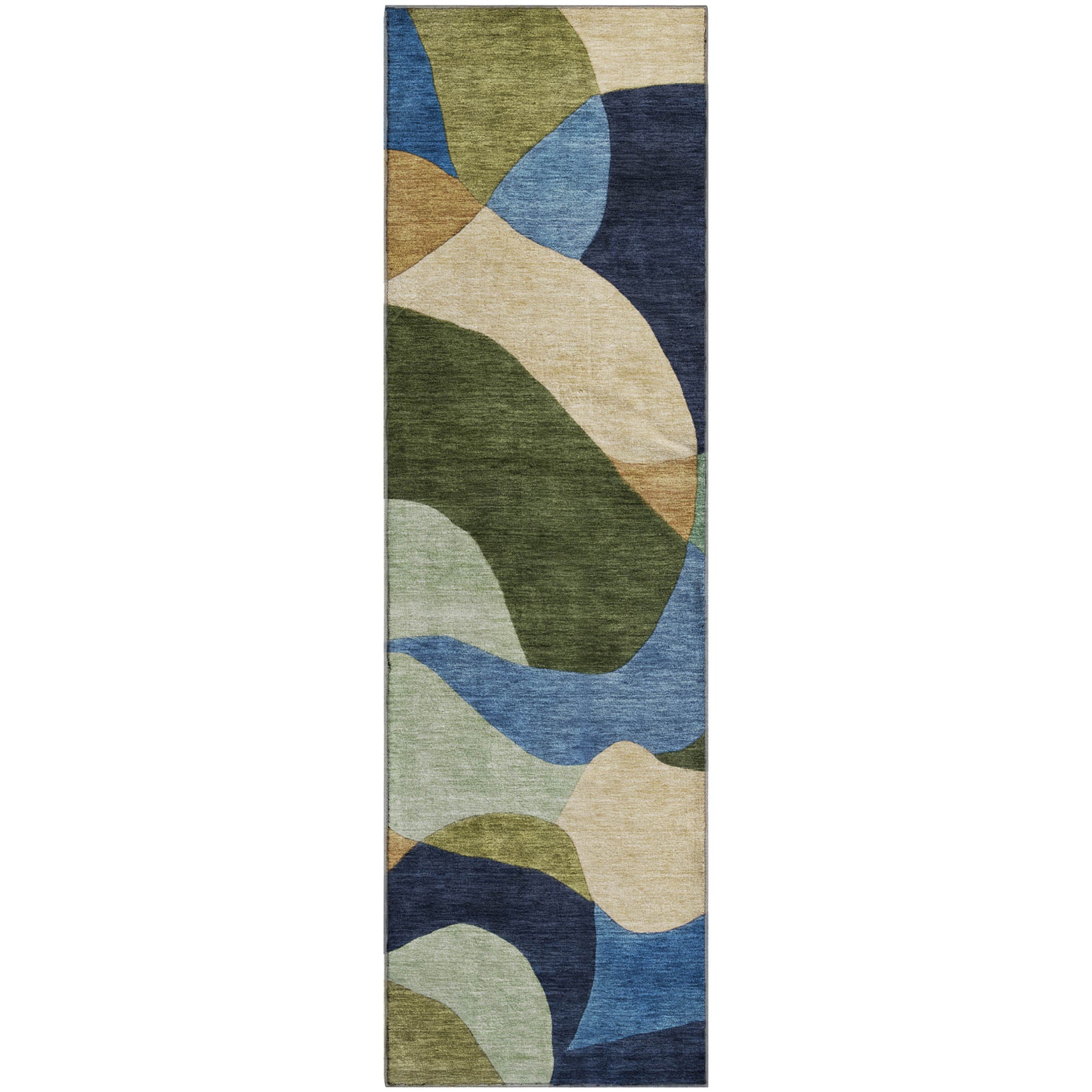Bangkok Machine Washable Transitional Green Rug 2'3" x 7'6" #shape_Runner