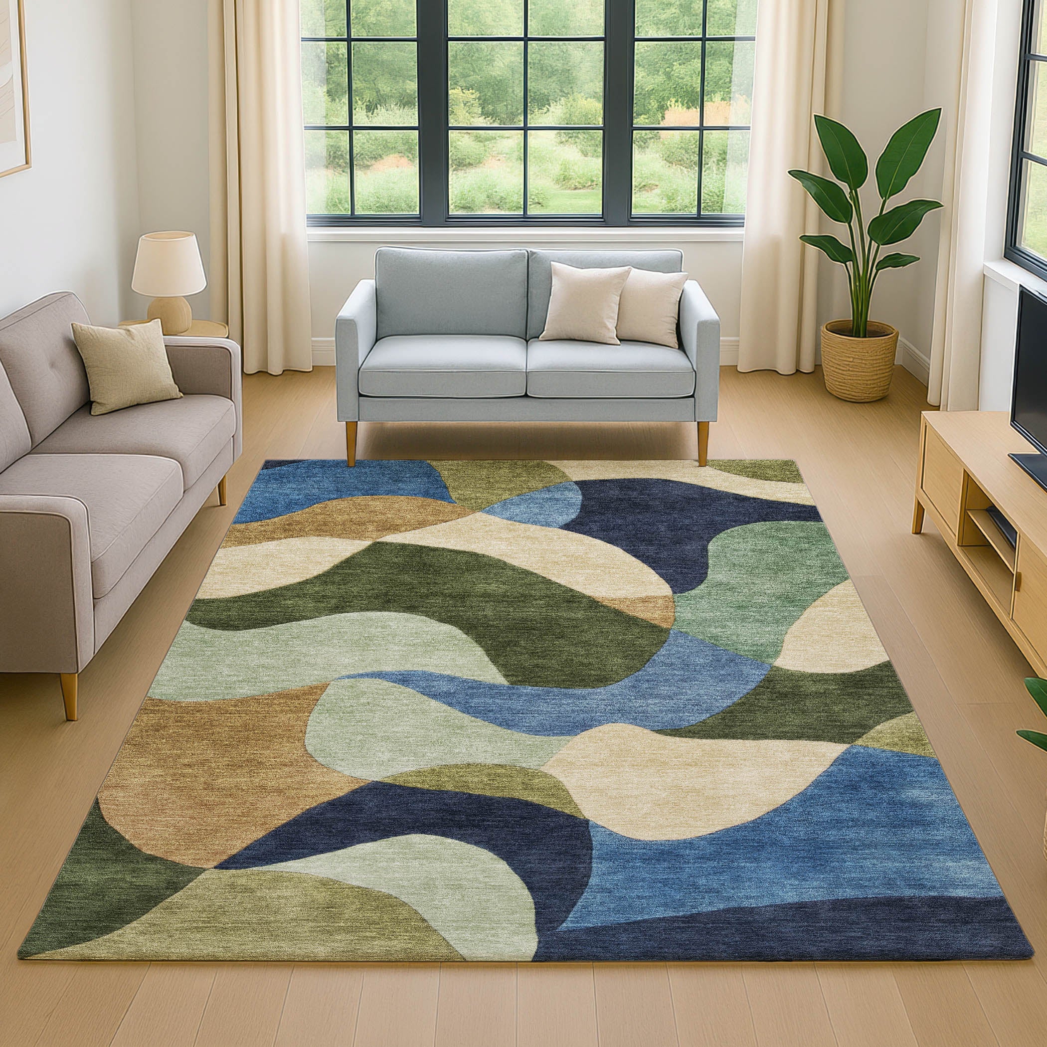 Bangkok Machine Washable Transitional Green Rug 2'6" x 3'10" #shape_Rectangle