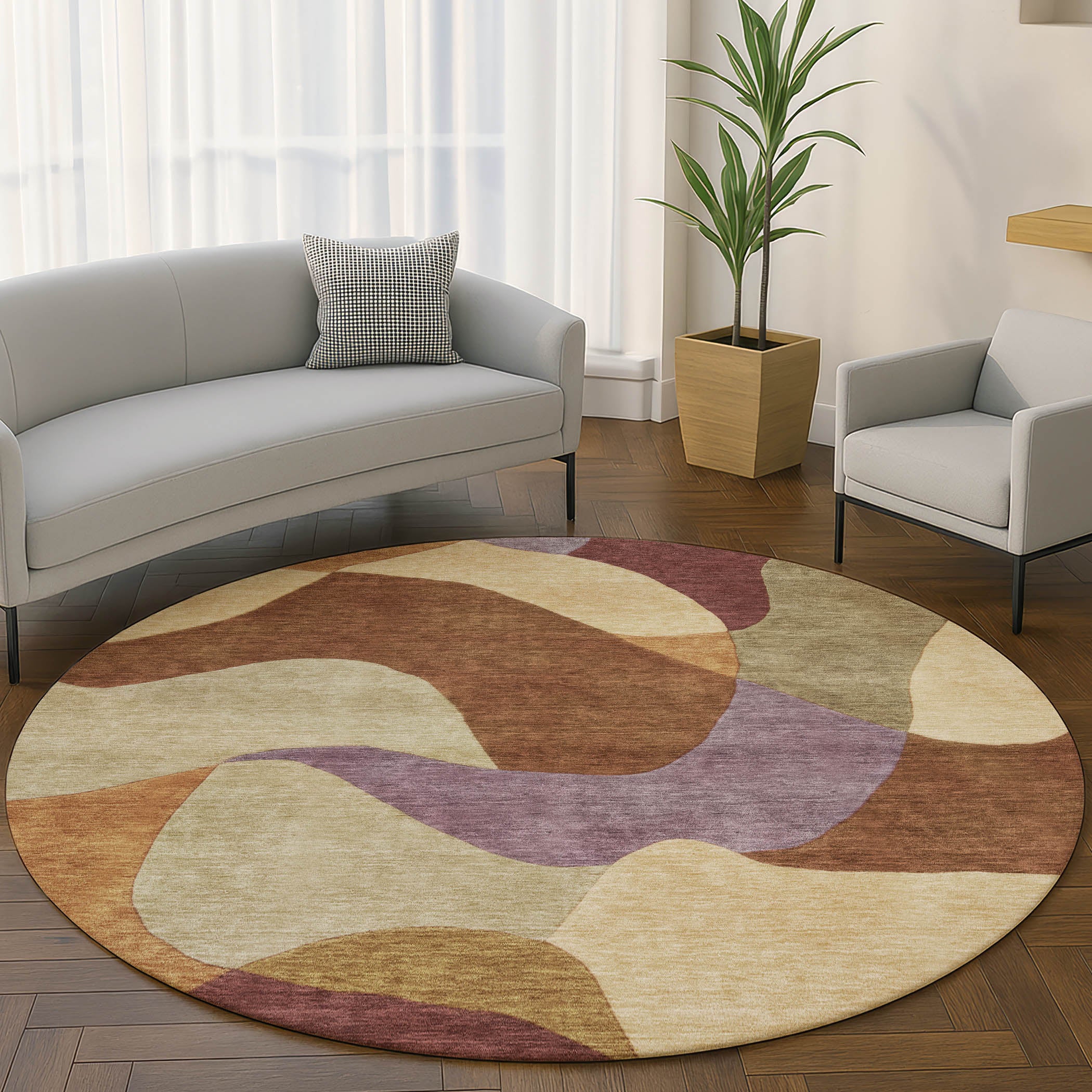 Bangkok Machine Washable Transitional Paprika Orange Rug 8' x 8' #shape_Round