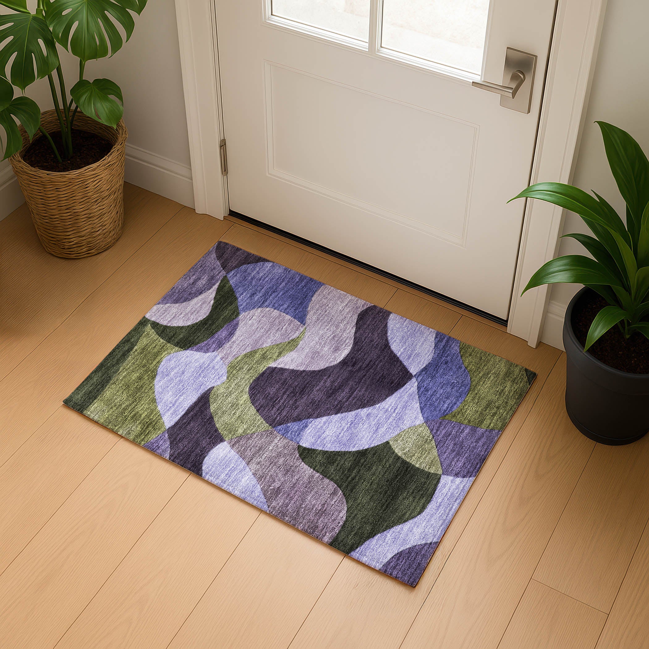 Bangkok Machine Washable Transitional Purple Rug 1'8" x 2'6" #shape_Rectangle