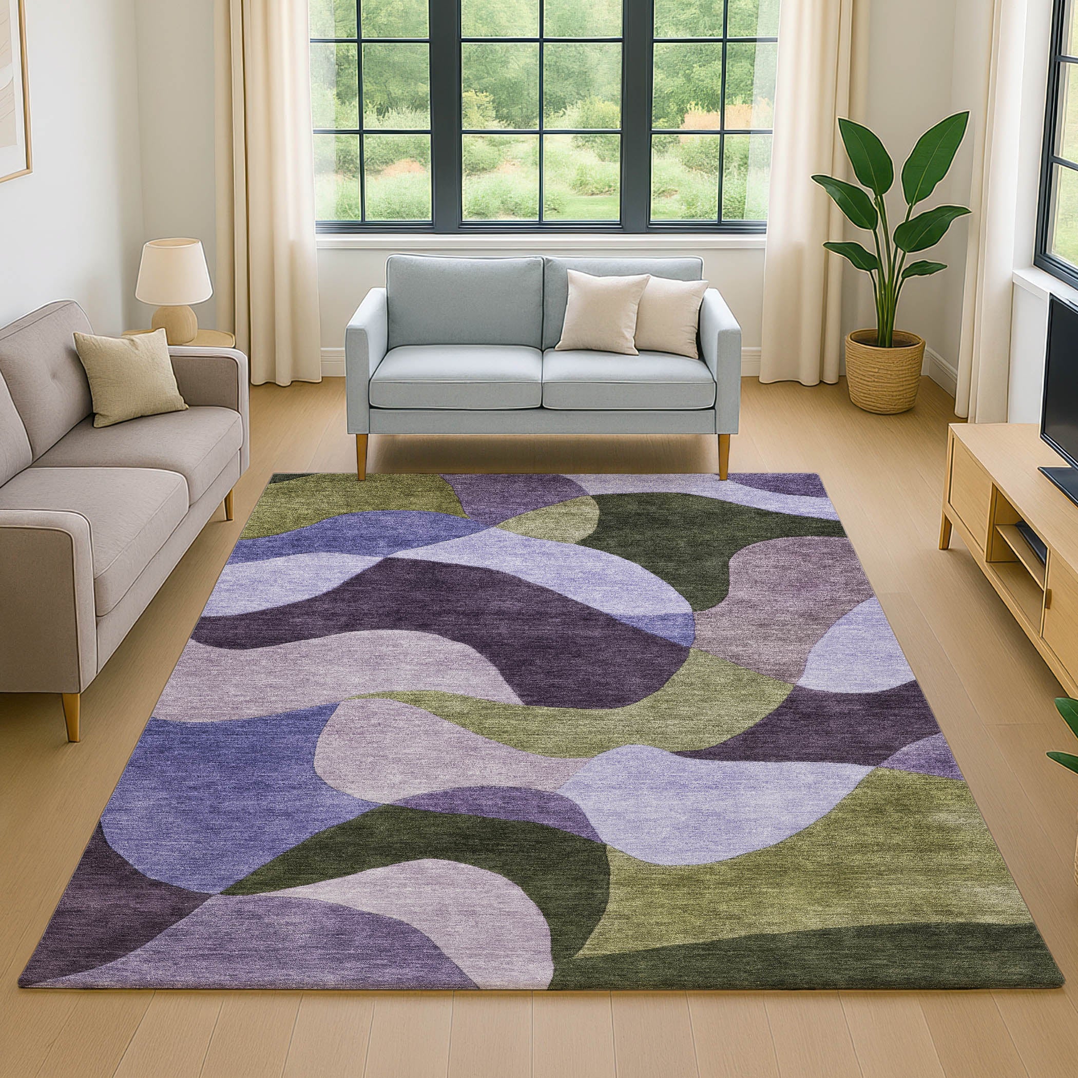 Bangkok Machine Washable Transitional Purple Rug 2'6" x 3'10" #shape_Rectangle