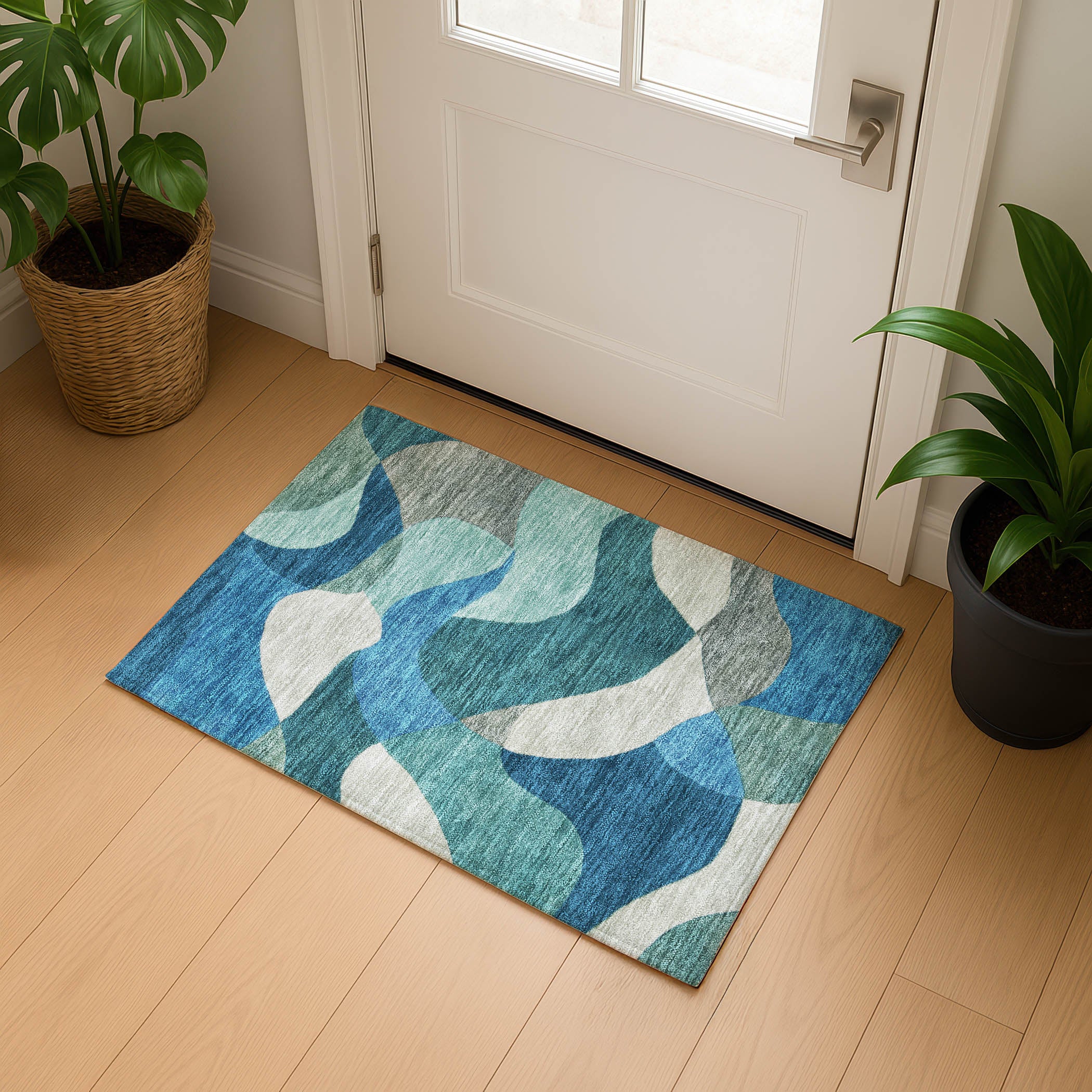 Bangkok Machine Washable Transitional Teal Rug 1'8" x 2'6" #shape_Rectangle