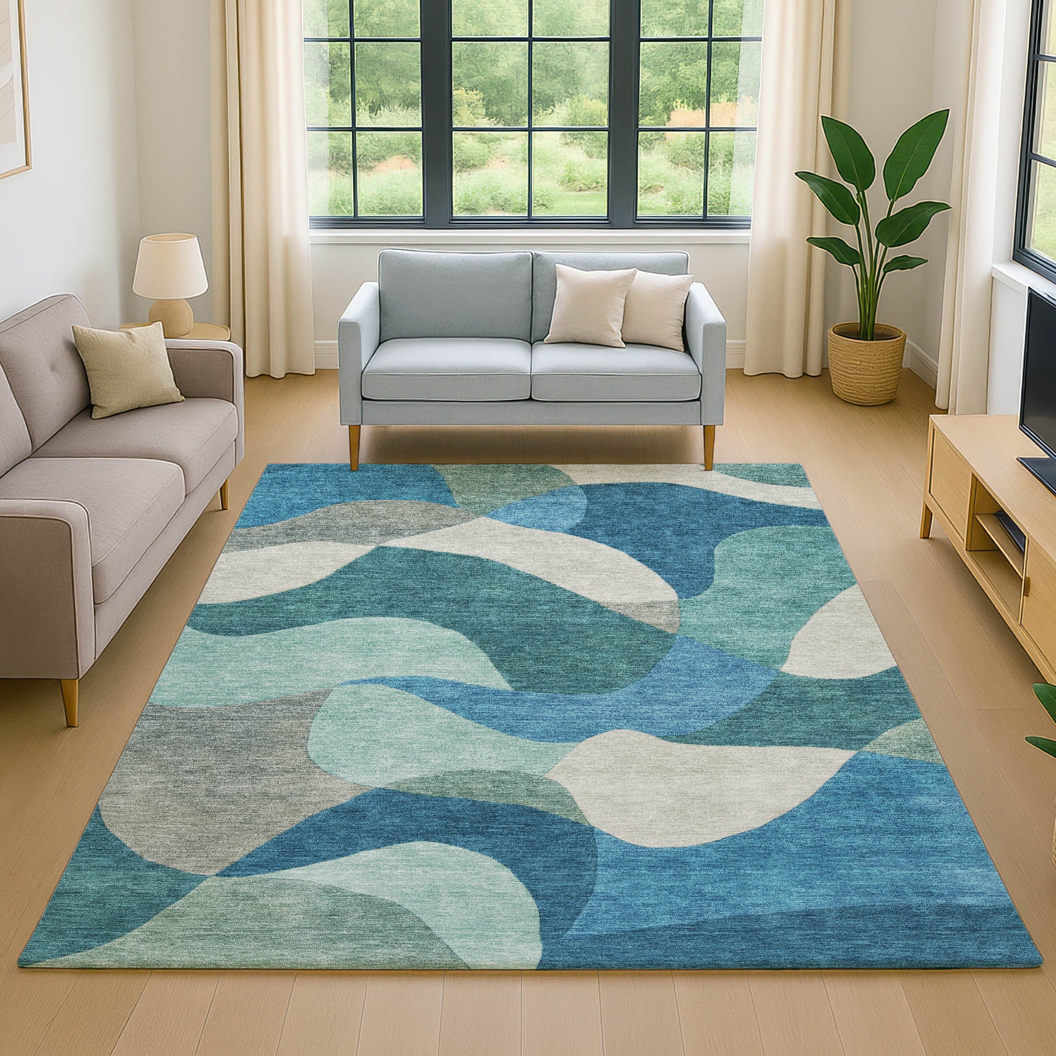 Bangkok Machine Washable Transitional Teal Rug 2'6" x 3'10" #shape_Rectangle