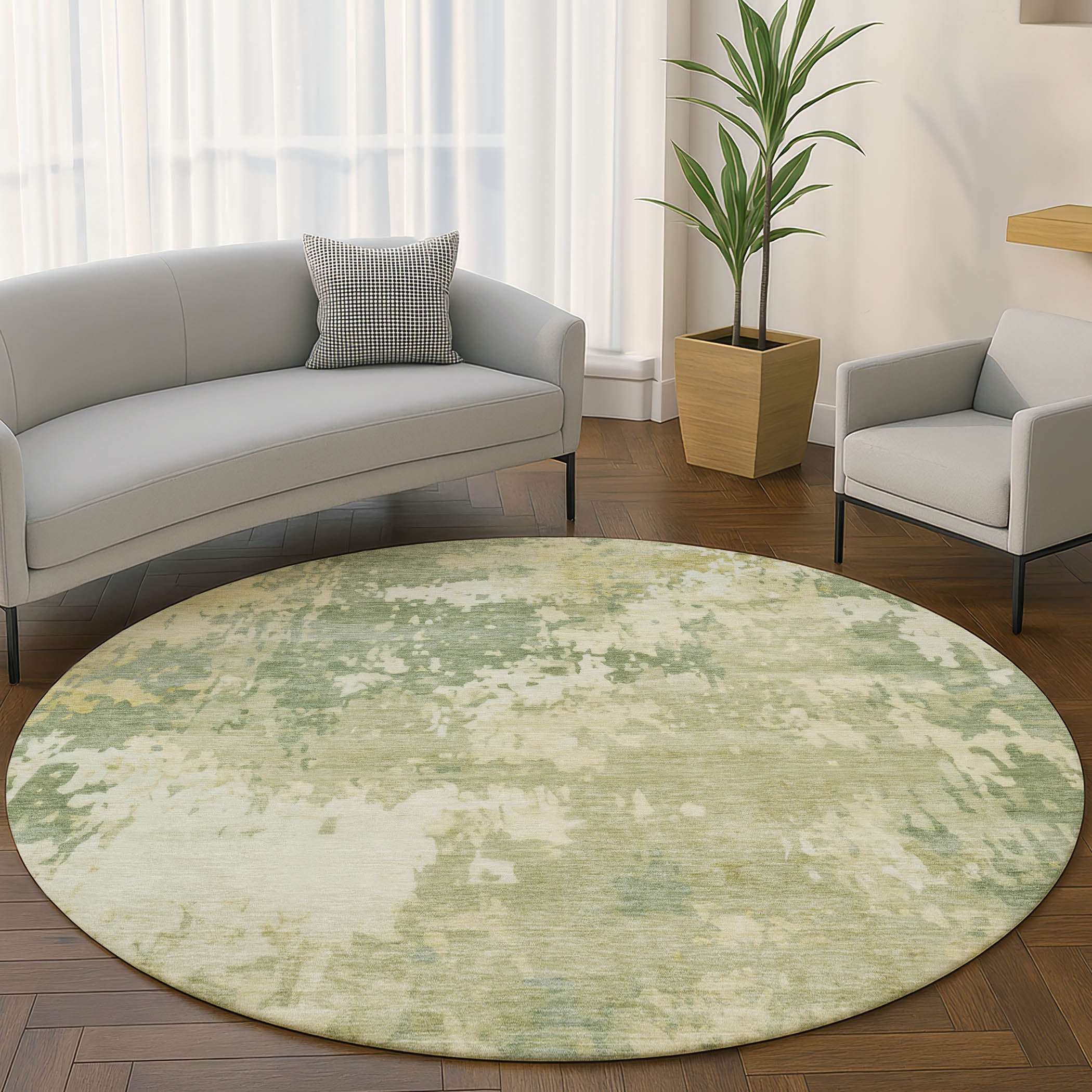 Jaipur Machine Washable Transitional Aloe Green Rug 8' x 8' #shape_Round