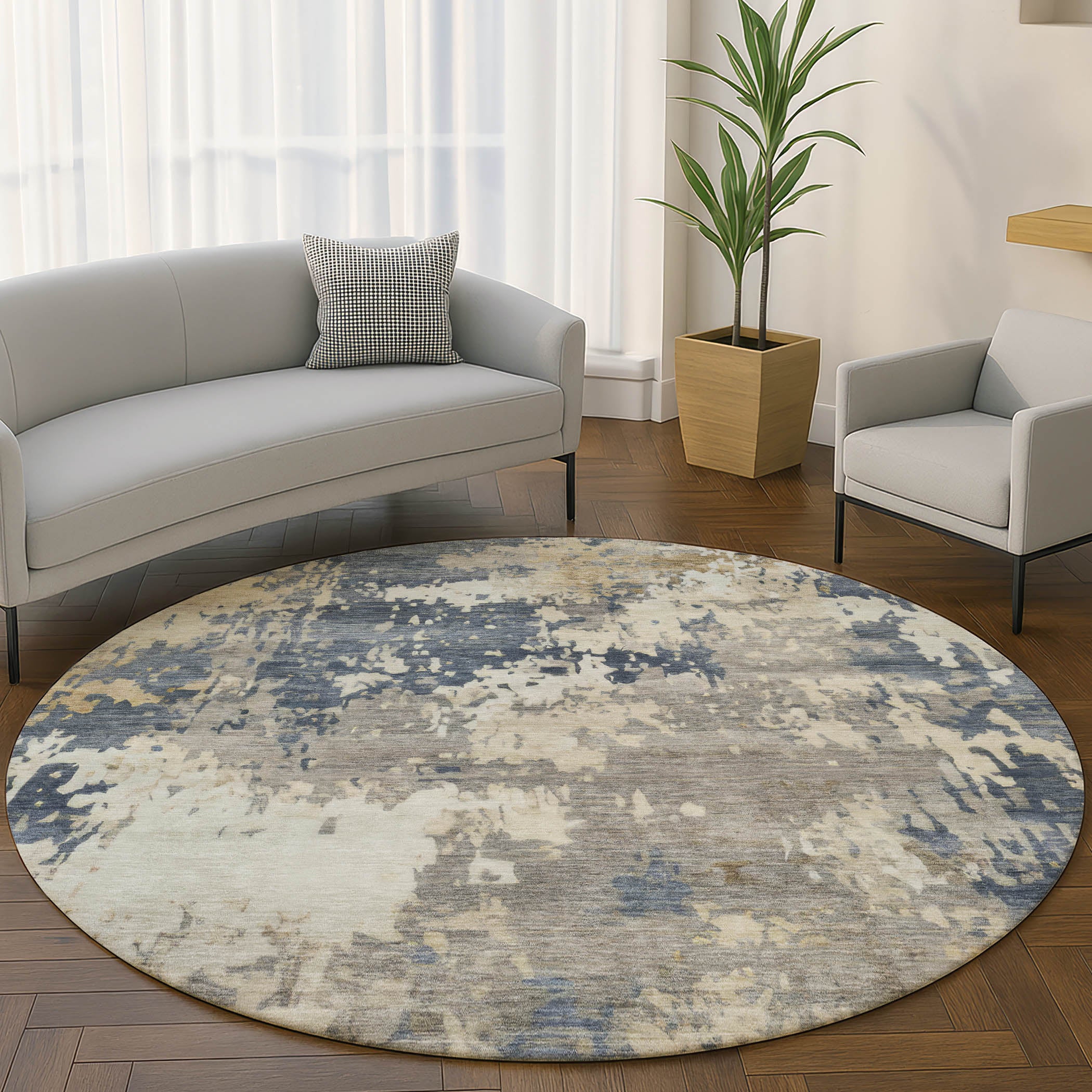 Jaipur Machine Washable Transitional Blue Rug 8' x 8' #shape_Round