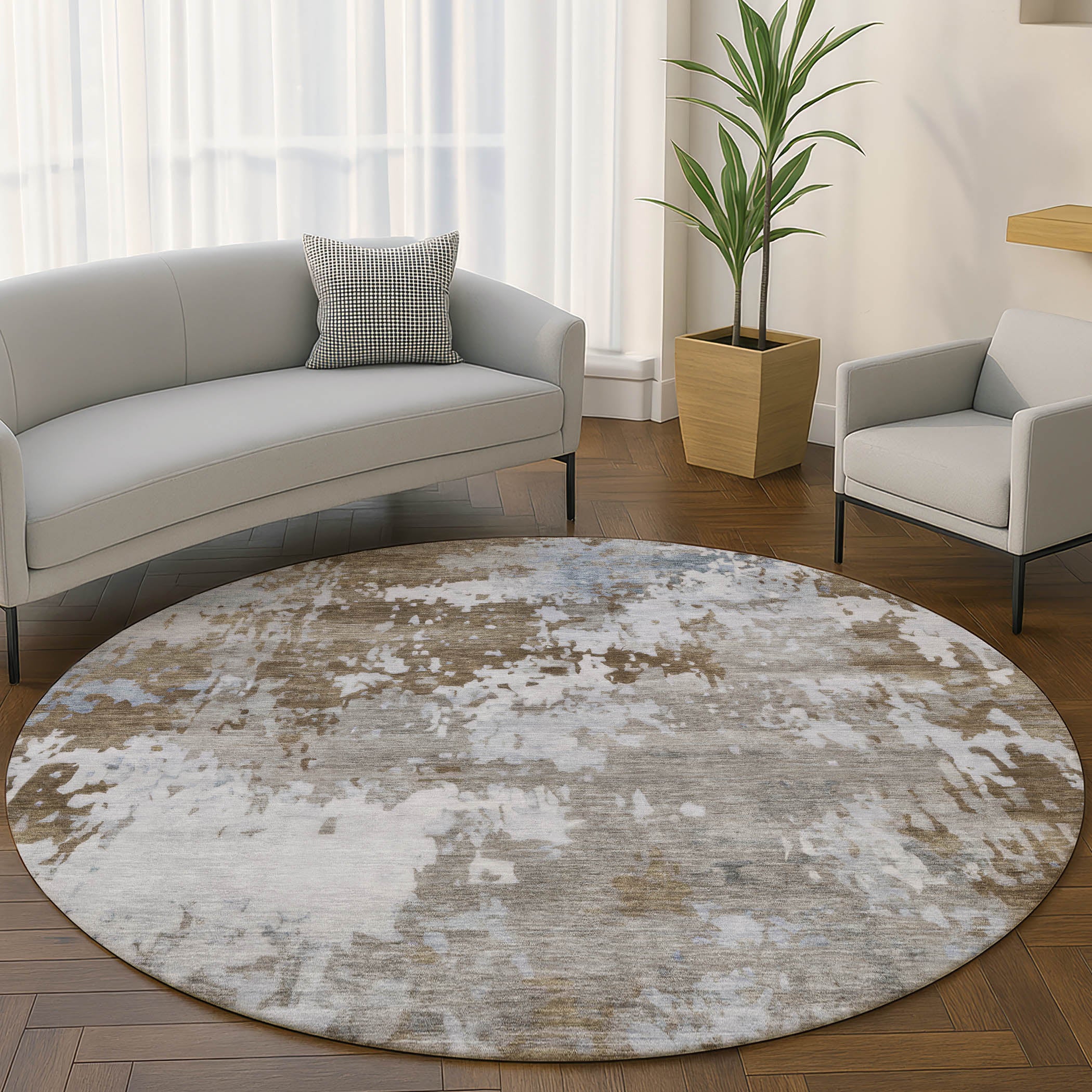 Jaipur Machine Washable Transitional Chocolate Brown Rug 8' x 8' #shape_Round