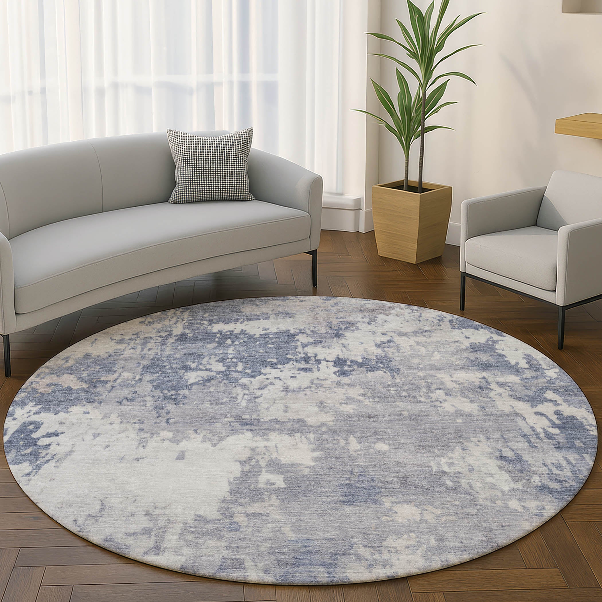 Jaipur Machine Washable Transitional Denim Blue Rug 8' x 8' #shape_Round