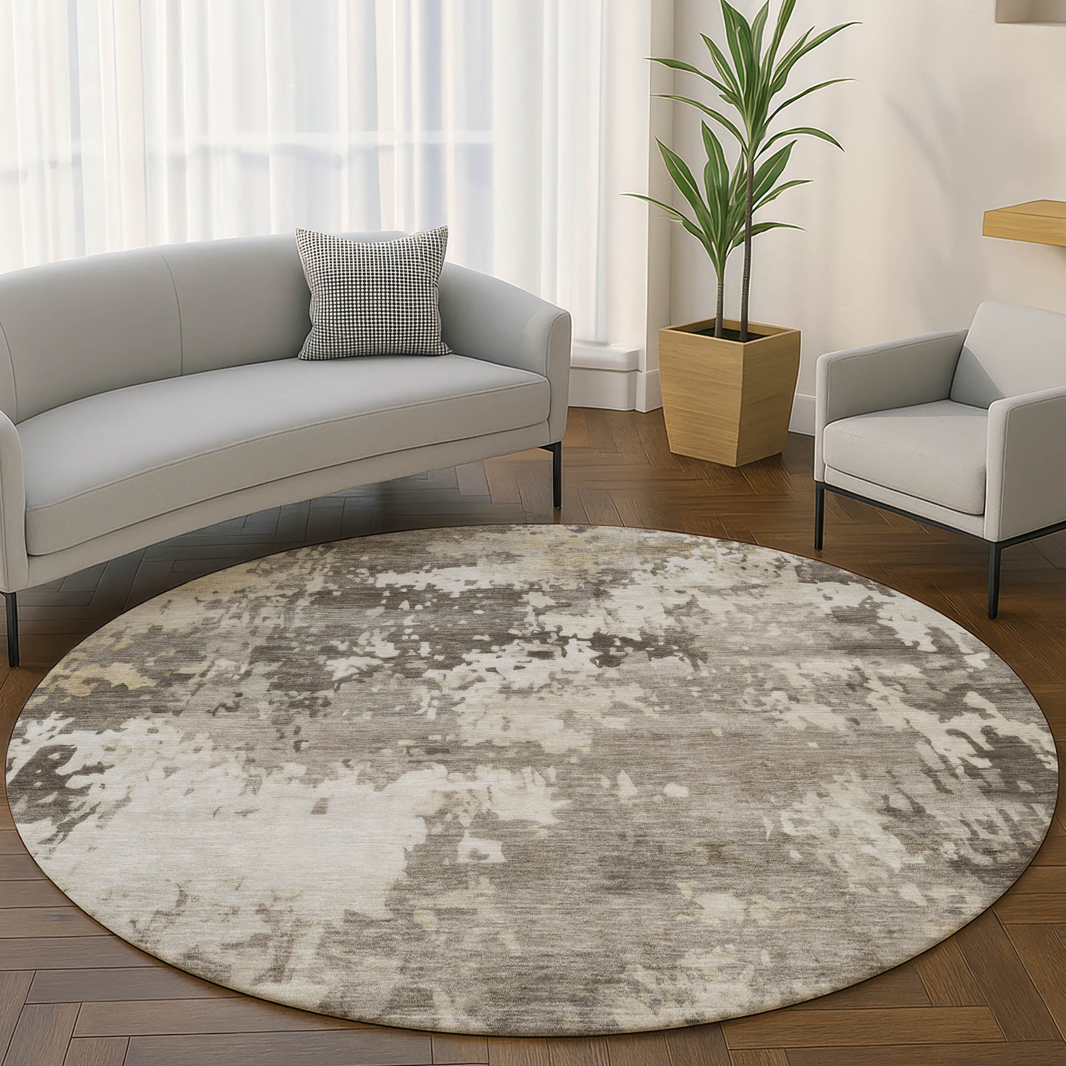 Jaipur Machine Washable Transitional Taupe Brown Rug 8' x 8' #shape_Round