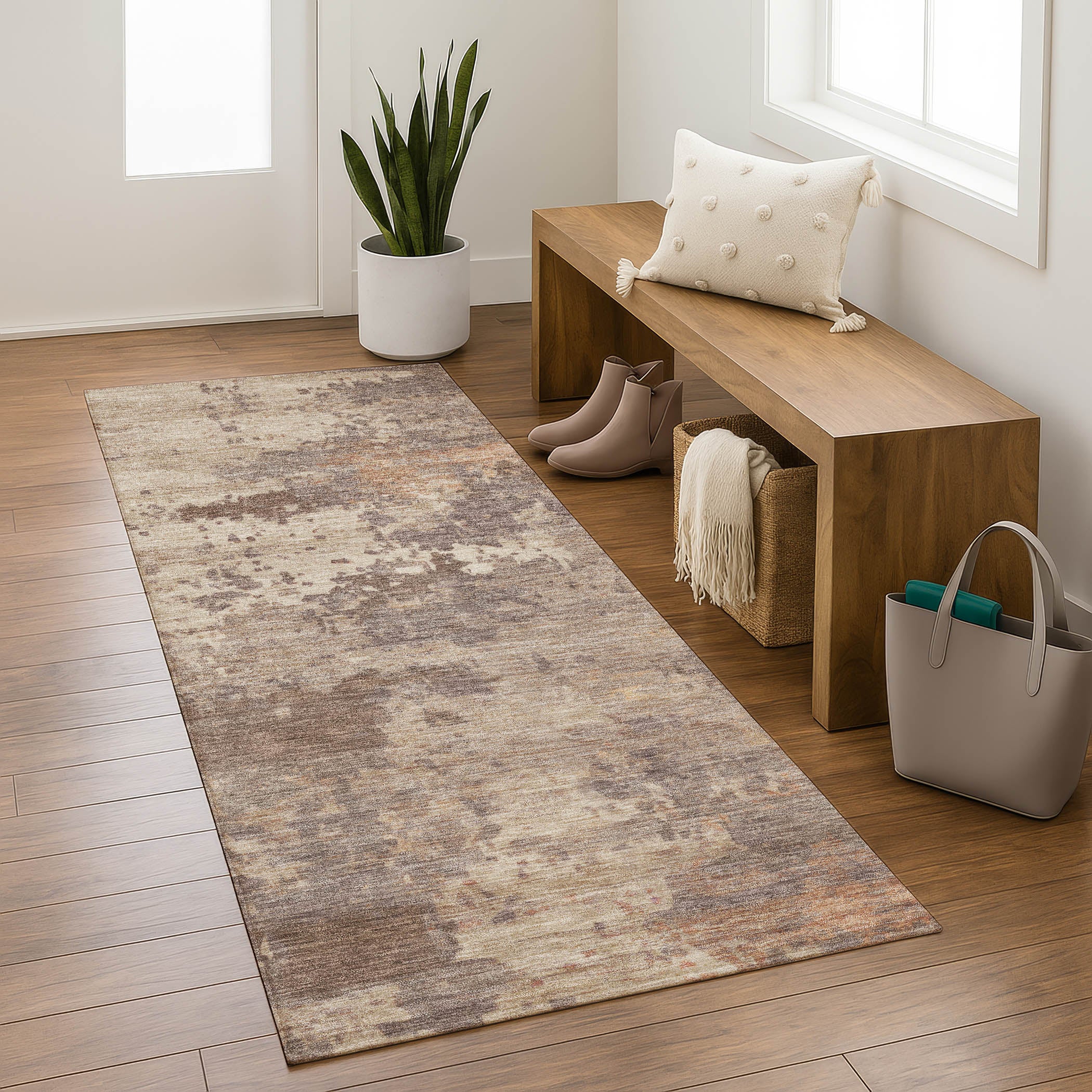 Antigua Machine Washable Transitional Brown Rug 2'3" x 7'6" #shape_Runner