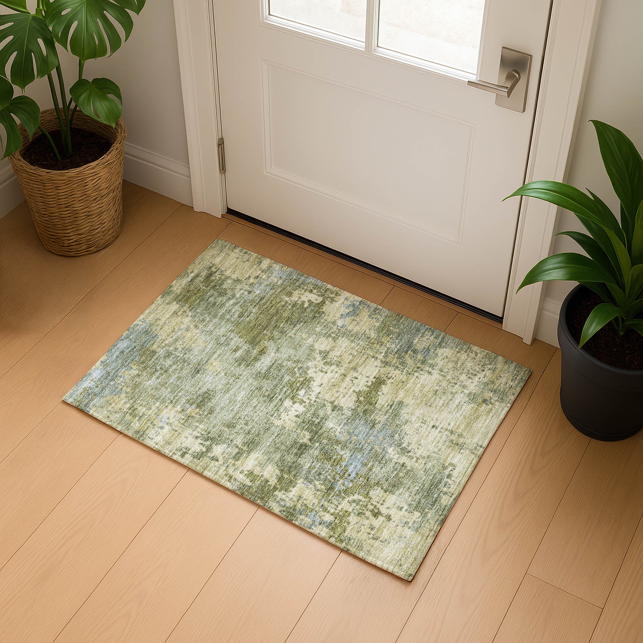 Antigua Machine Washable Transitional Green Rug 1'8" x 2'6" #shape_Rectangle
