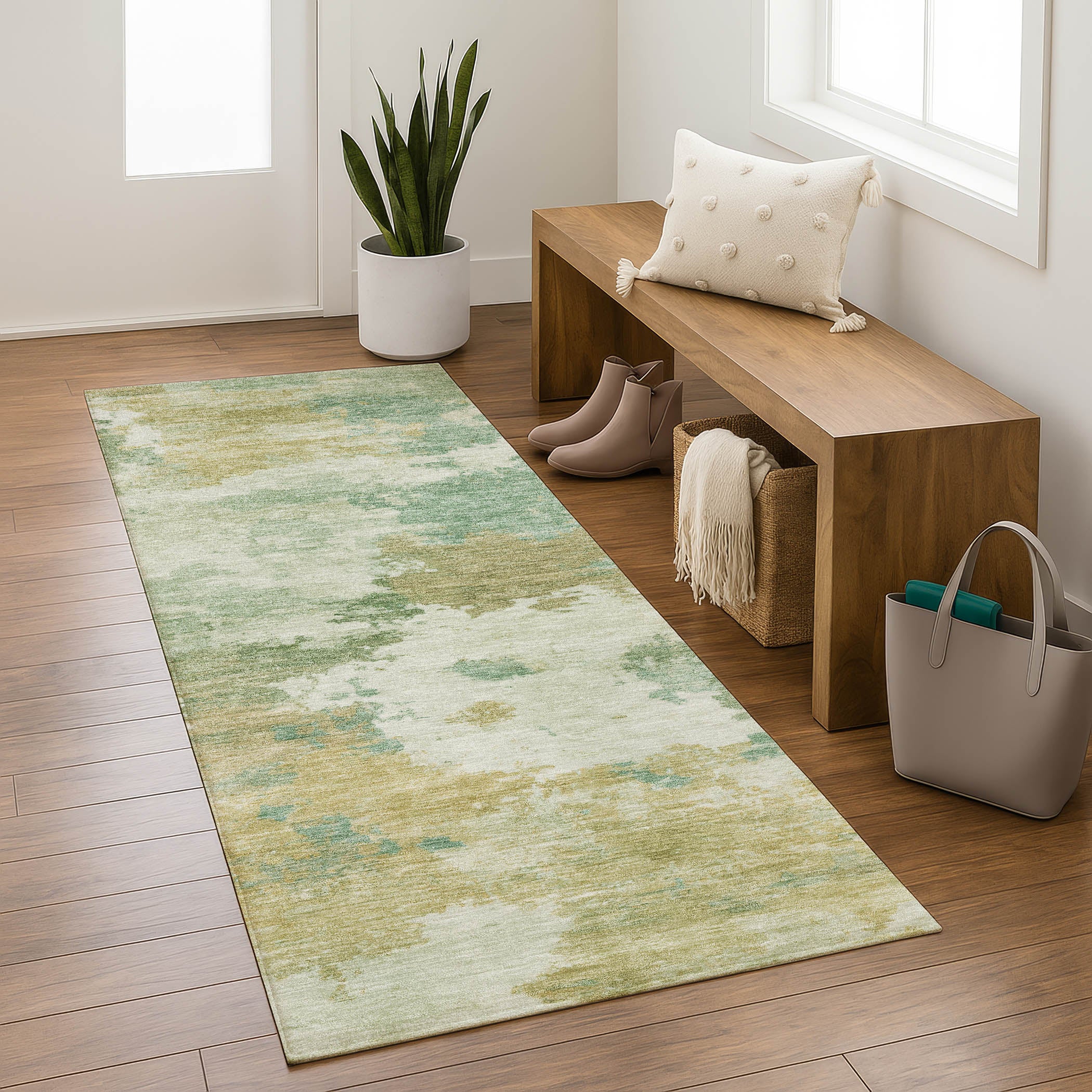 Chiang Mai Machine Washable Transitional Aloe Green Rug 2'3" x 7'6" #shape_Runner
