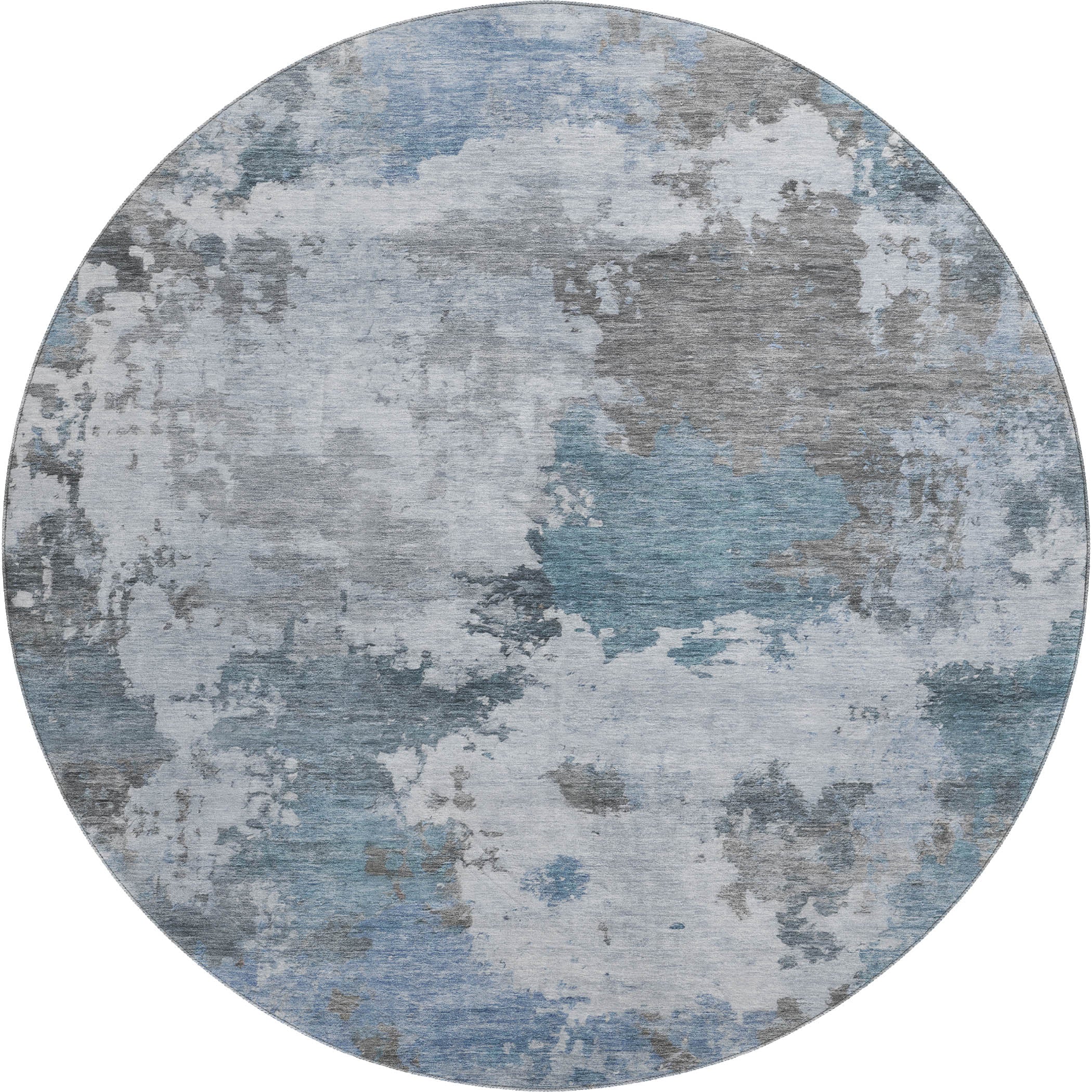 Chiang Mai Machine Washable Transitional Blue Rug 8' x 8' #shape_Round
