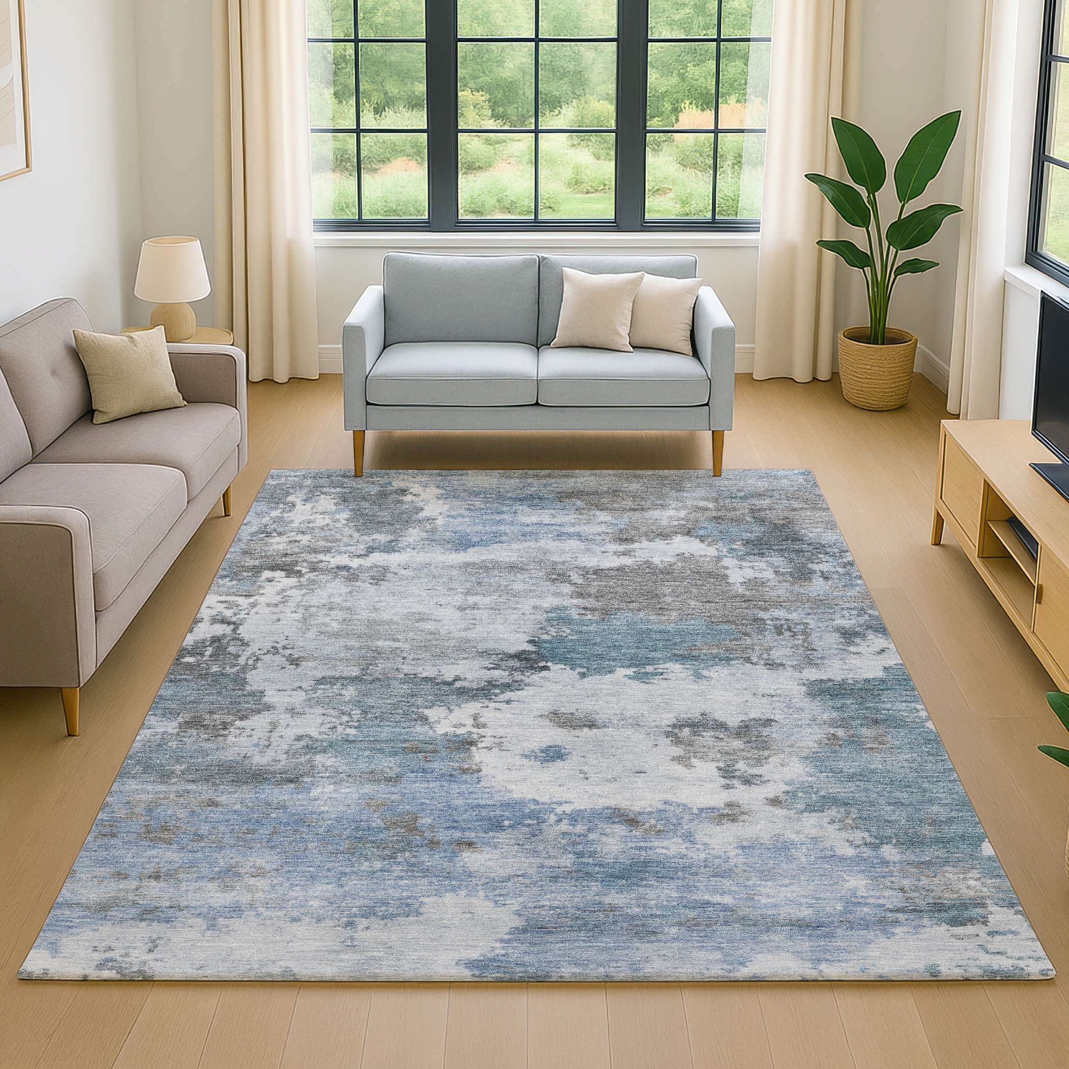 Chiang Mai Machine Washable Transitional Blue Rug 2'6" x 3'10" #shape_Rectangle