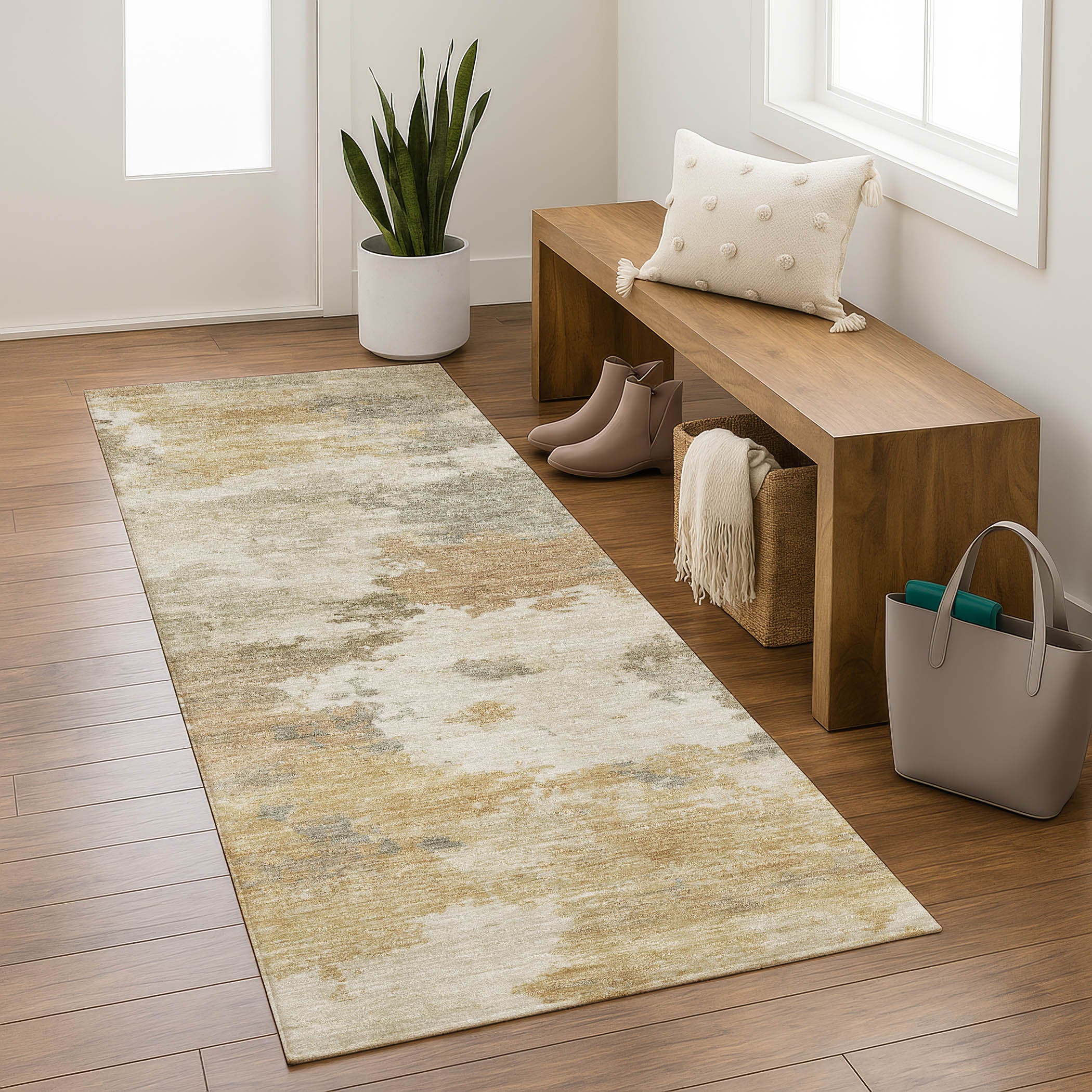 Chiang Mai Machine Washable Transitional Khaki Brown Rug 2'3" x 7'6" #shape_Runner