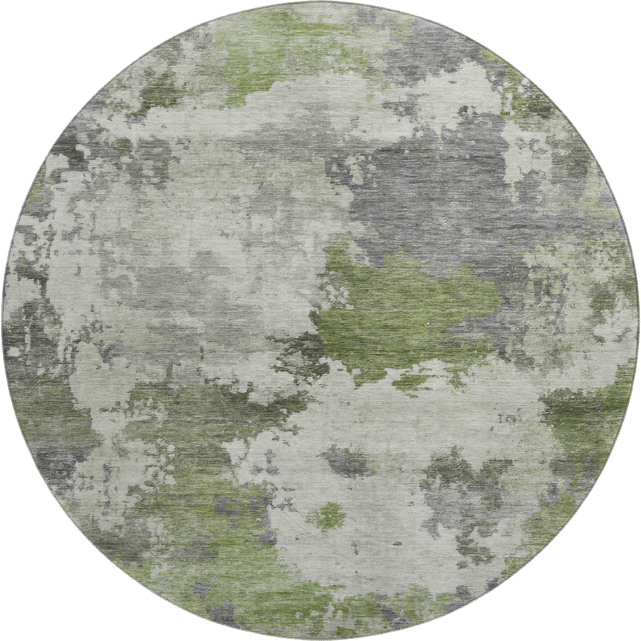 Chiang Mai Machine Washable Transitional Olive Green Rug 8' x 8' #shape_Round