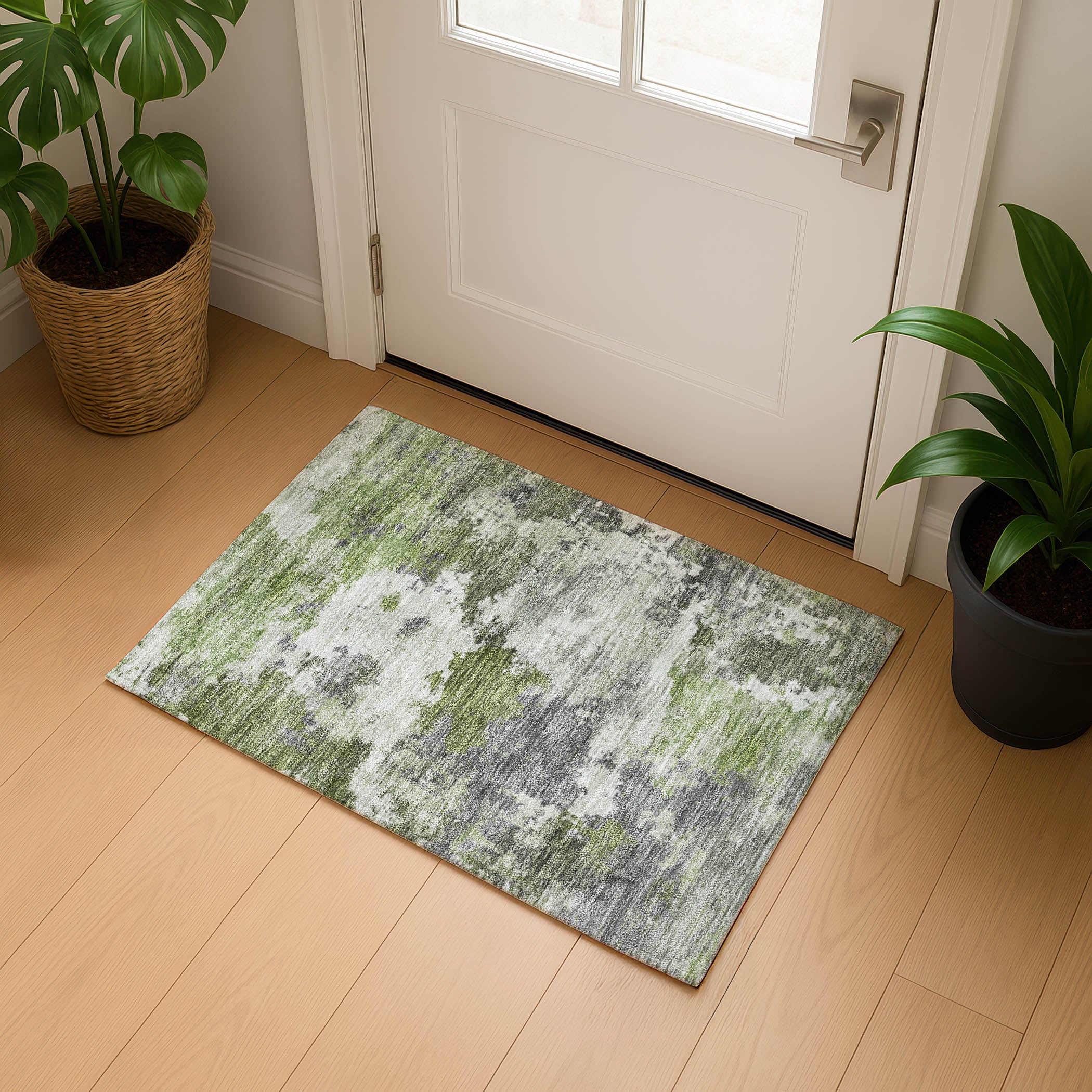 Chiang Mai Machine Washable Transitional Olive Green Rug 1'8" x 2'6" #shape_Rectangle