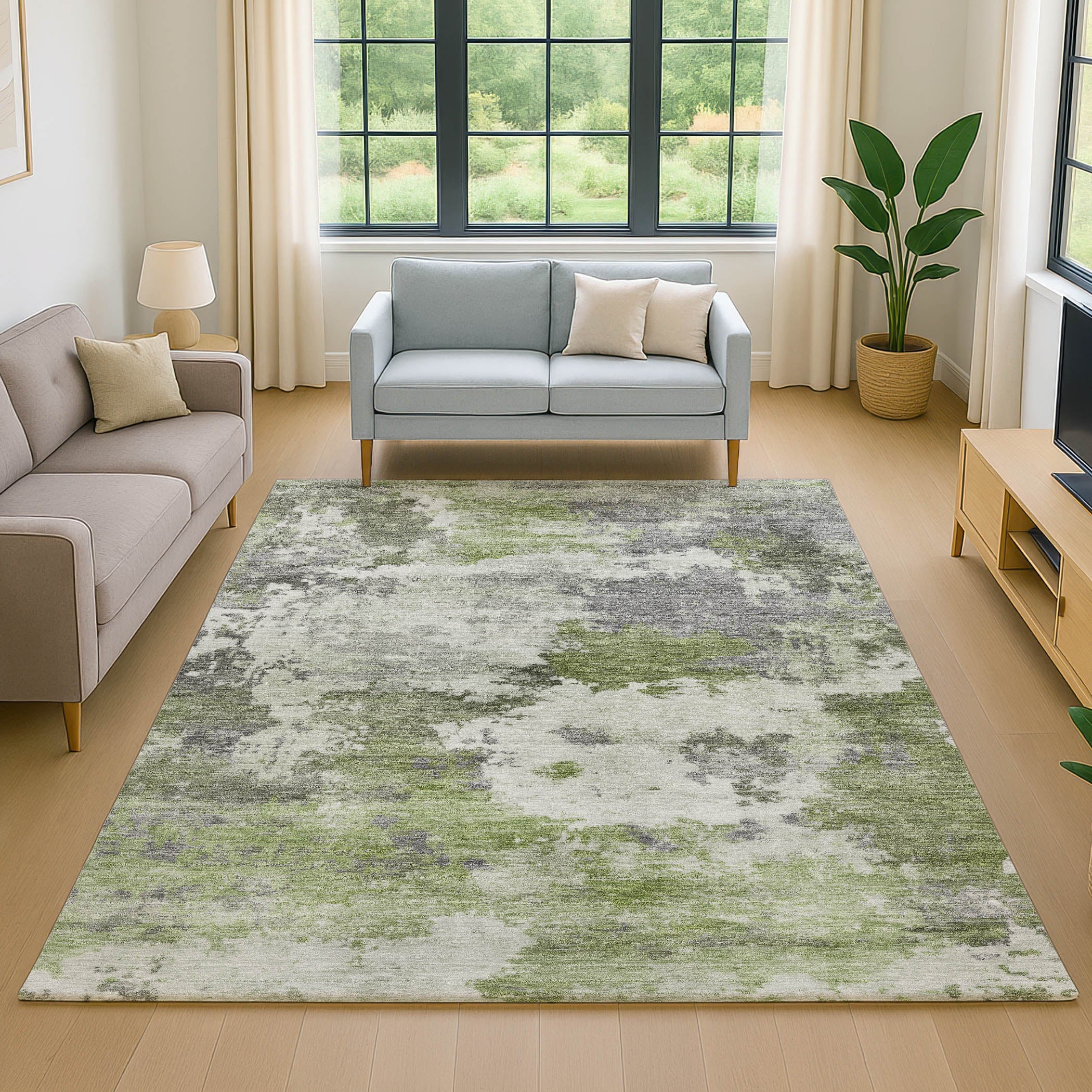 Chiang Mai Machine Washable Transitional Olive Green Rug 2'6" x 3'10" #shape_Rectangle