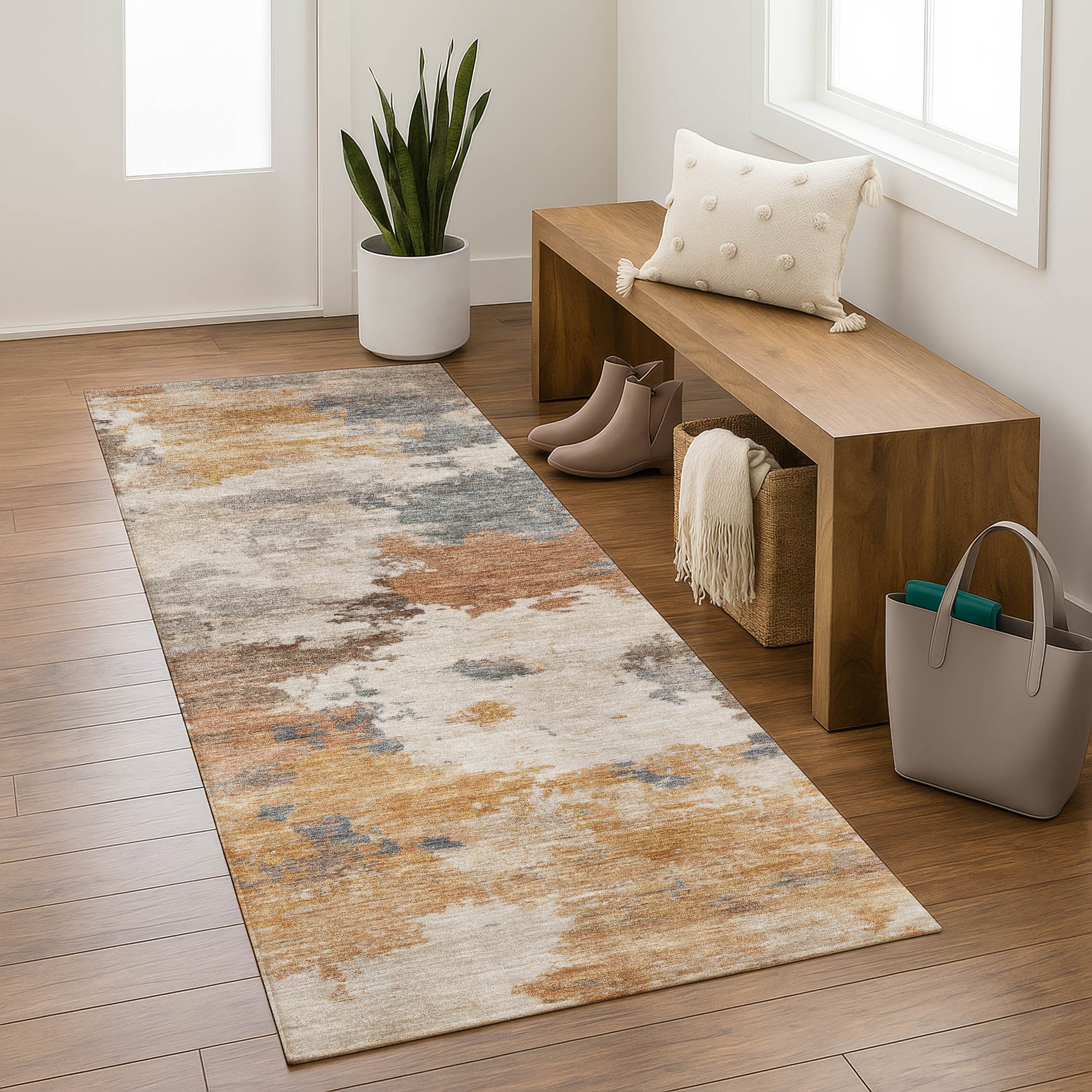 Chiang Mai Machine Washable Transitional Paprika Orange Rug 2'3" x 7'6" #shape_Runner
