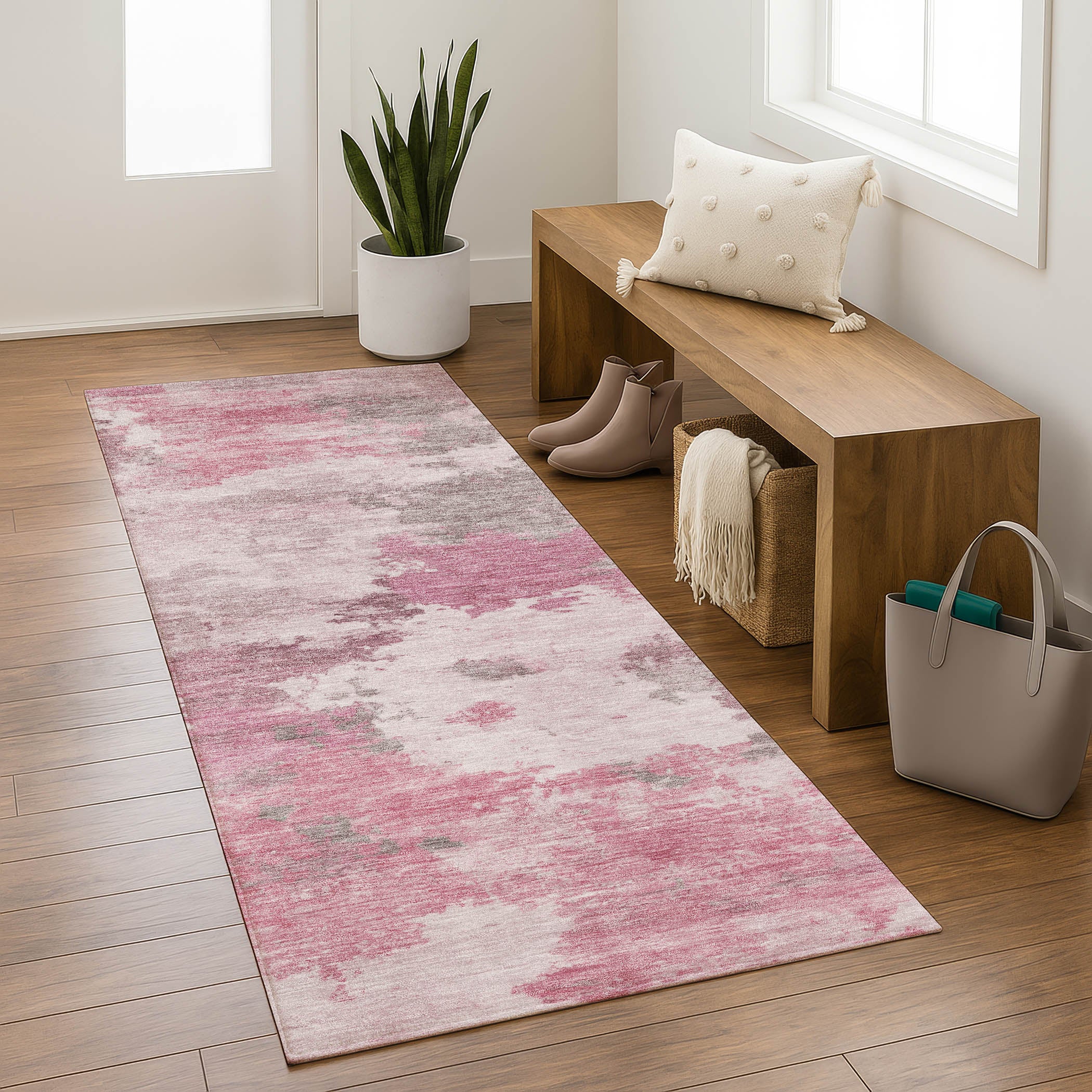 Chiang Mai Machine Washable Transitional Pink Rug 2'3" x 7'6" #shape_Runner